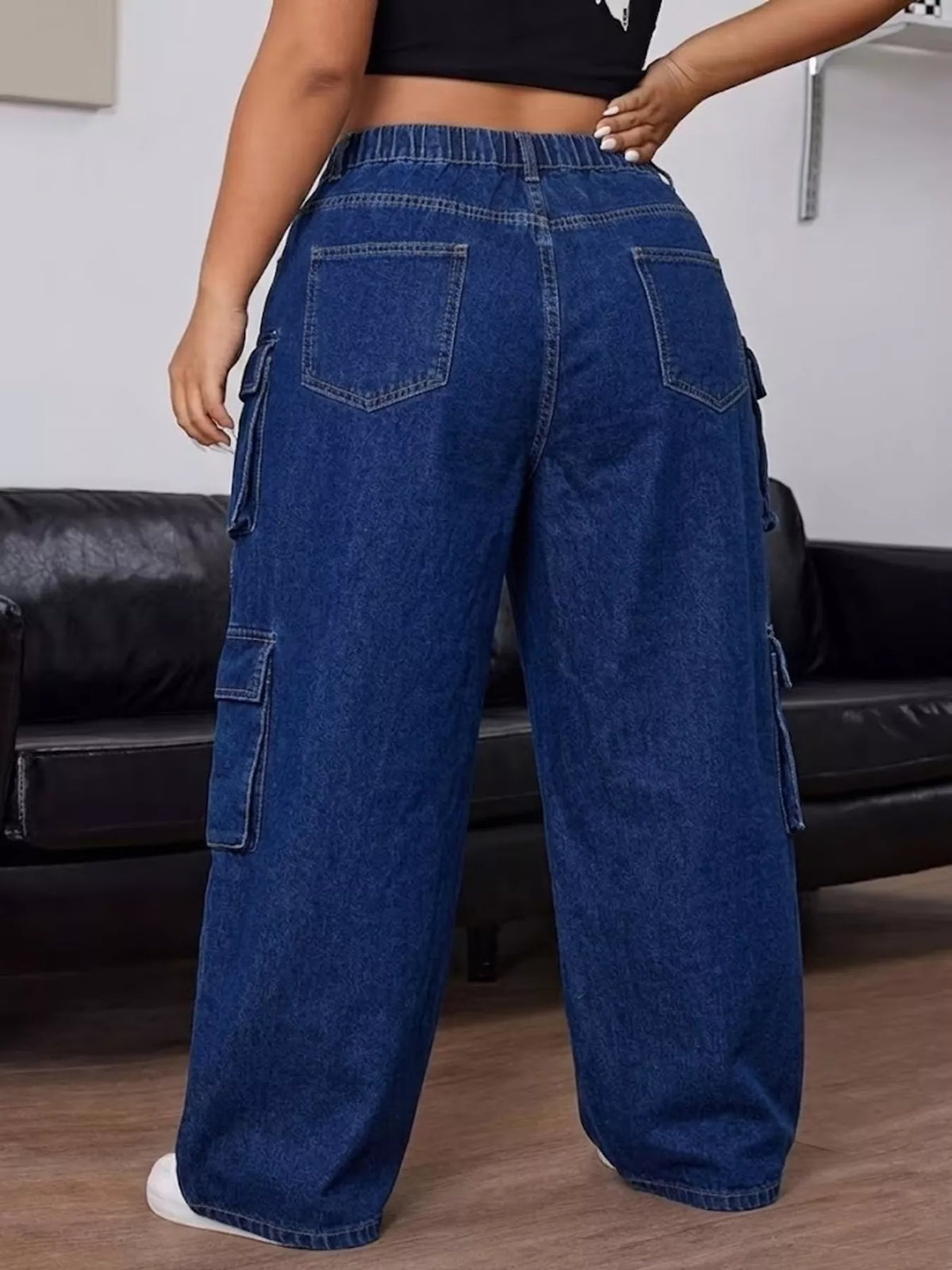 Plus Size High-Waisted Wide-Leg Cargo Jeans
