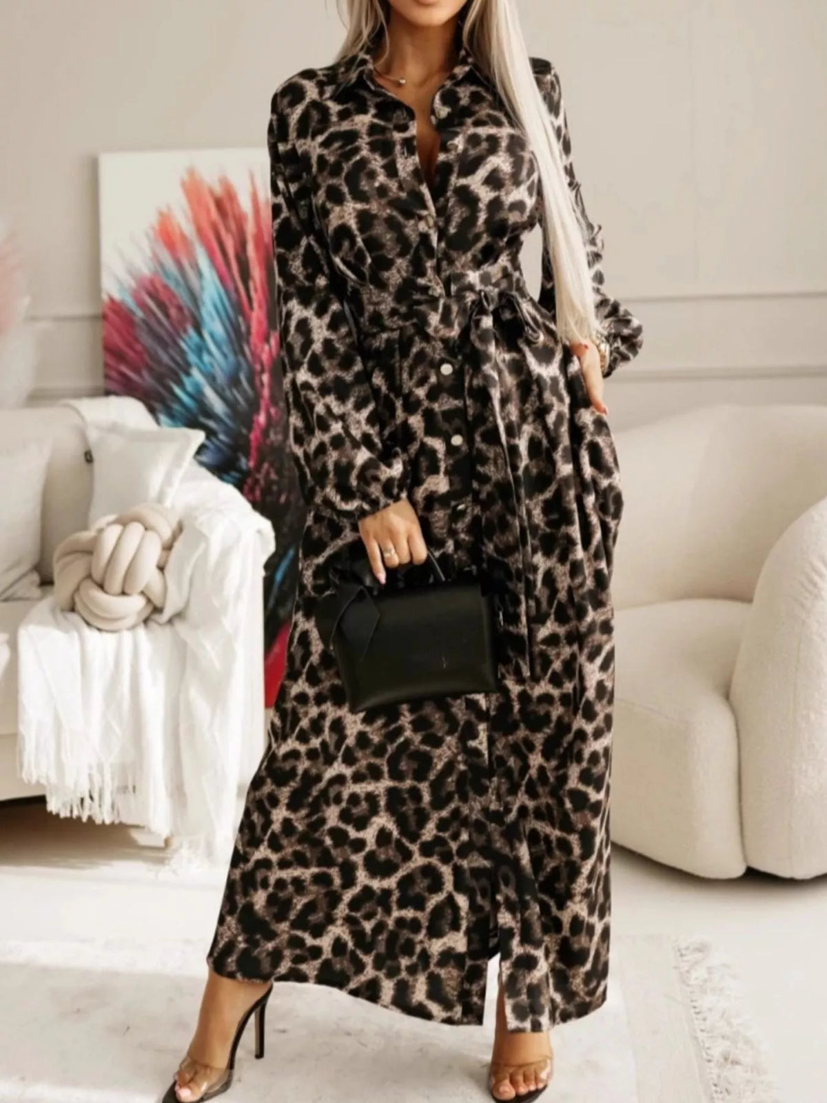 Long Sleeve Ruched Maxi Shirt Dress