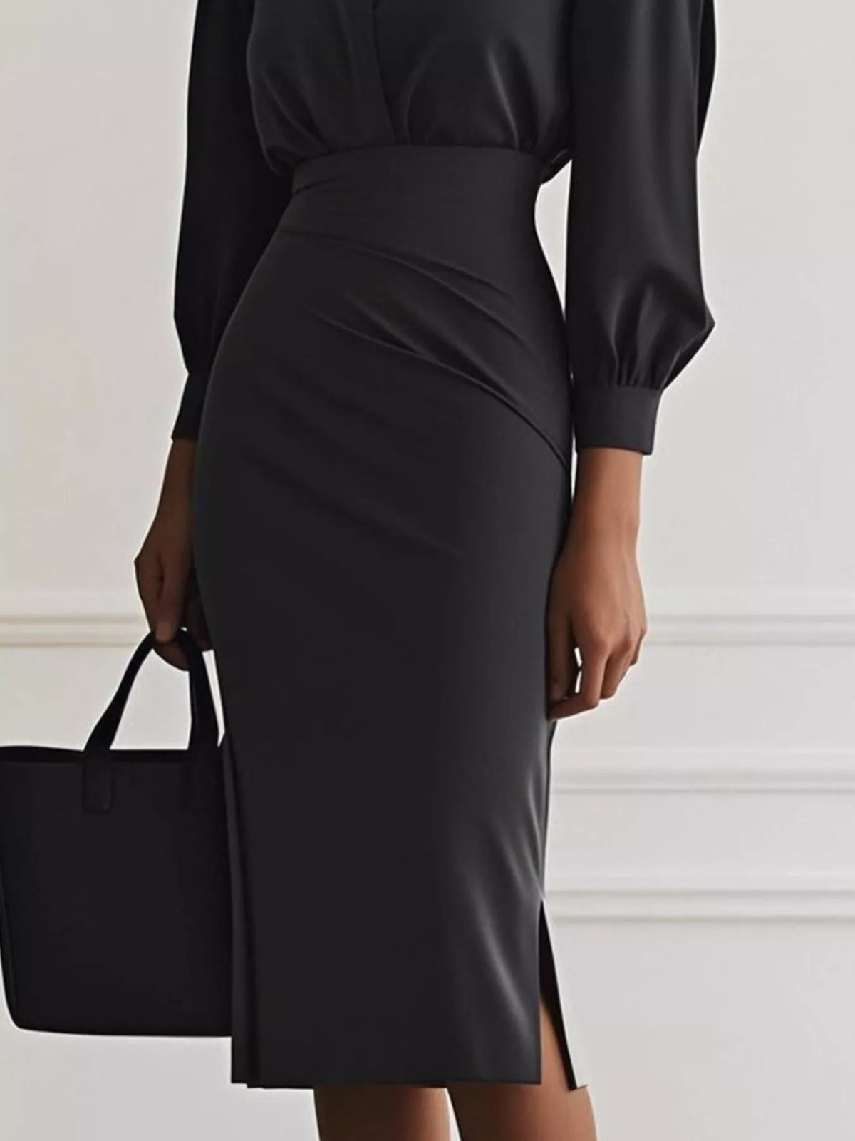 Ruched Midi Shirt Dress with Side Slit