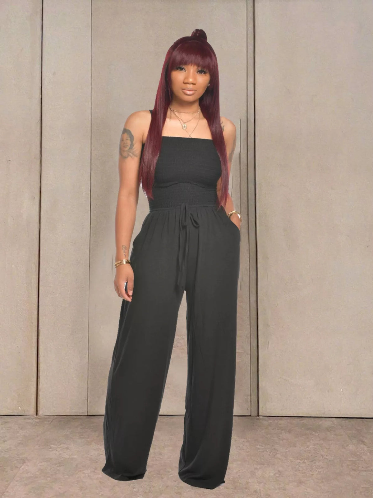 Smocked Strapless Wide-Leg Jumpsuit