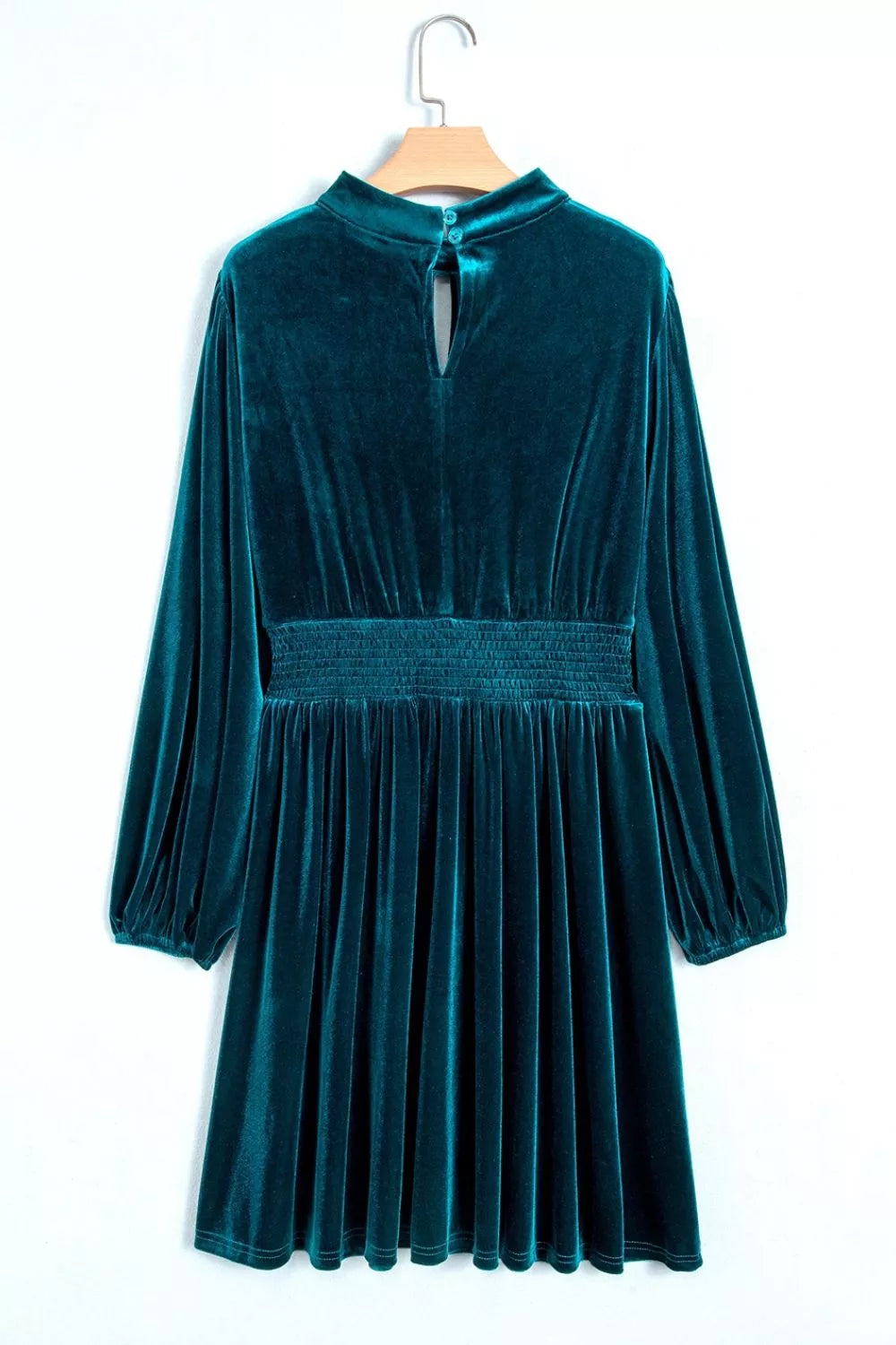 Velvet Mock Neck Long Sleeve Dress in Deep Teal