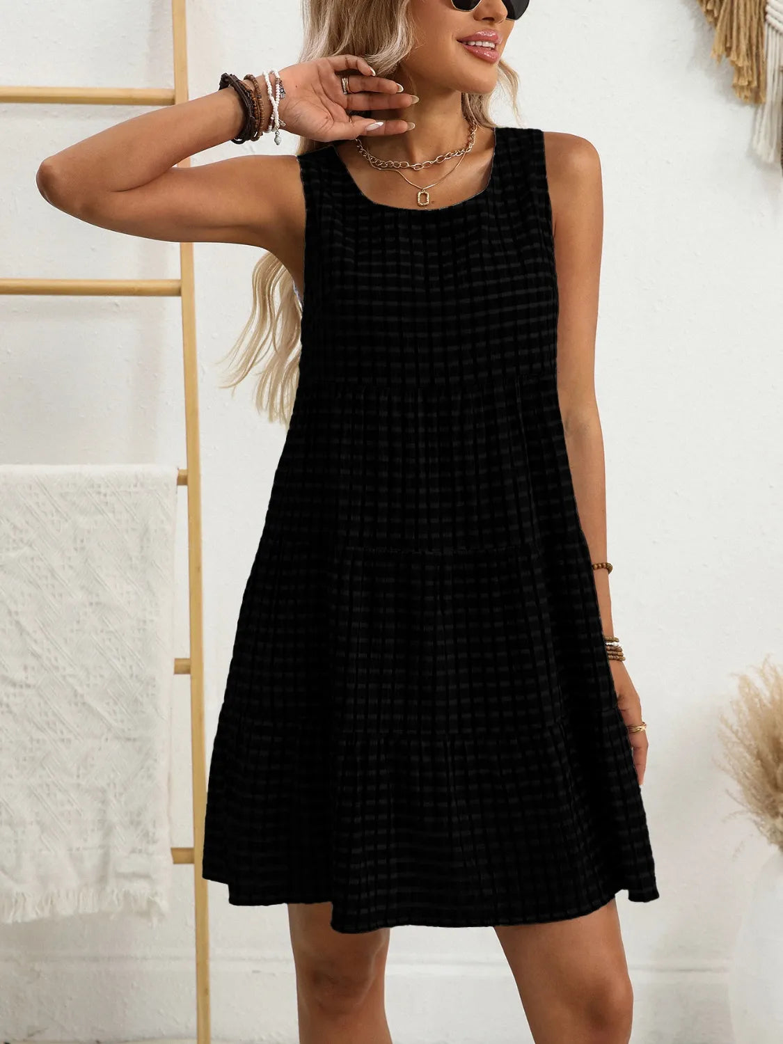 Plaid Round Neck Mini Dress