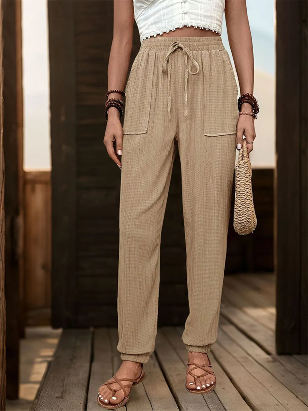 Textured High-Waist Joggers