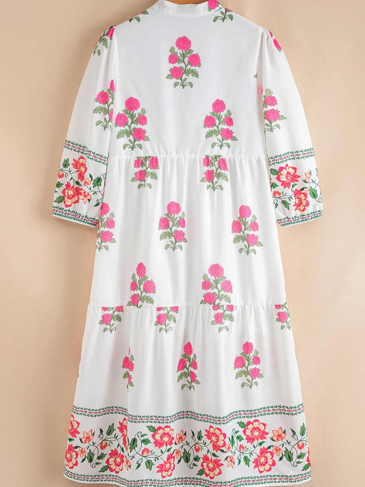 Floral Mandarin Neck Maxi Dress in White