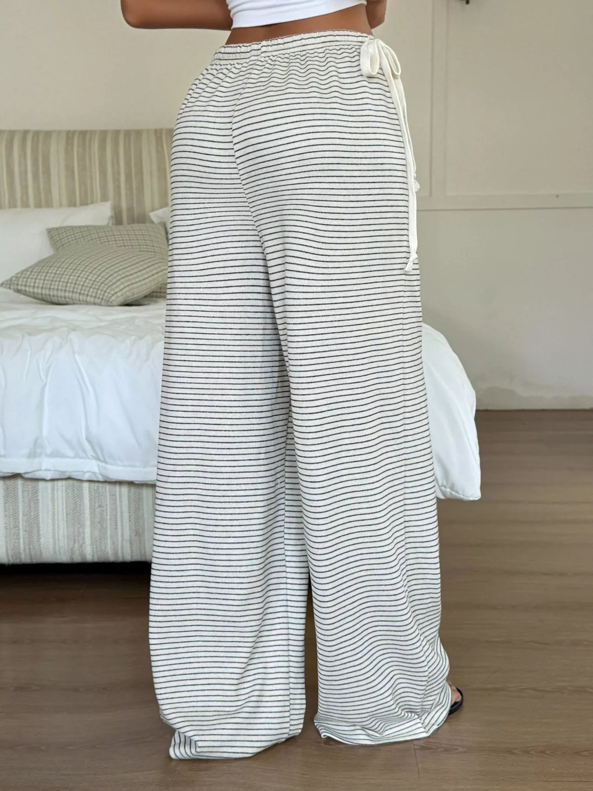 Striped Wide-Leg Pants in Apricot