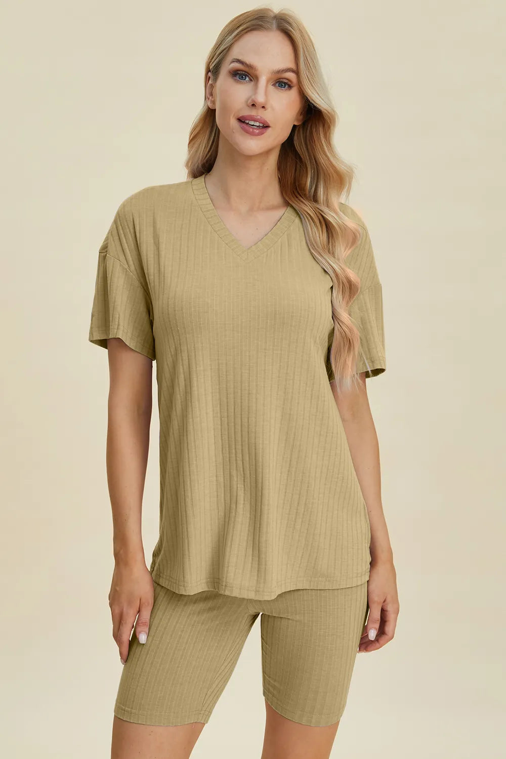 Basic Bae Ribbed V-Neck Top and Shorts Set