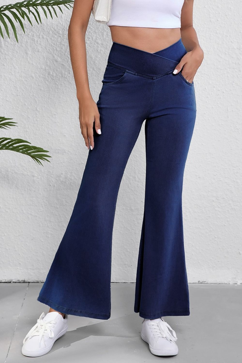 High-Waisted Flare Jeans in Dark Navy