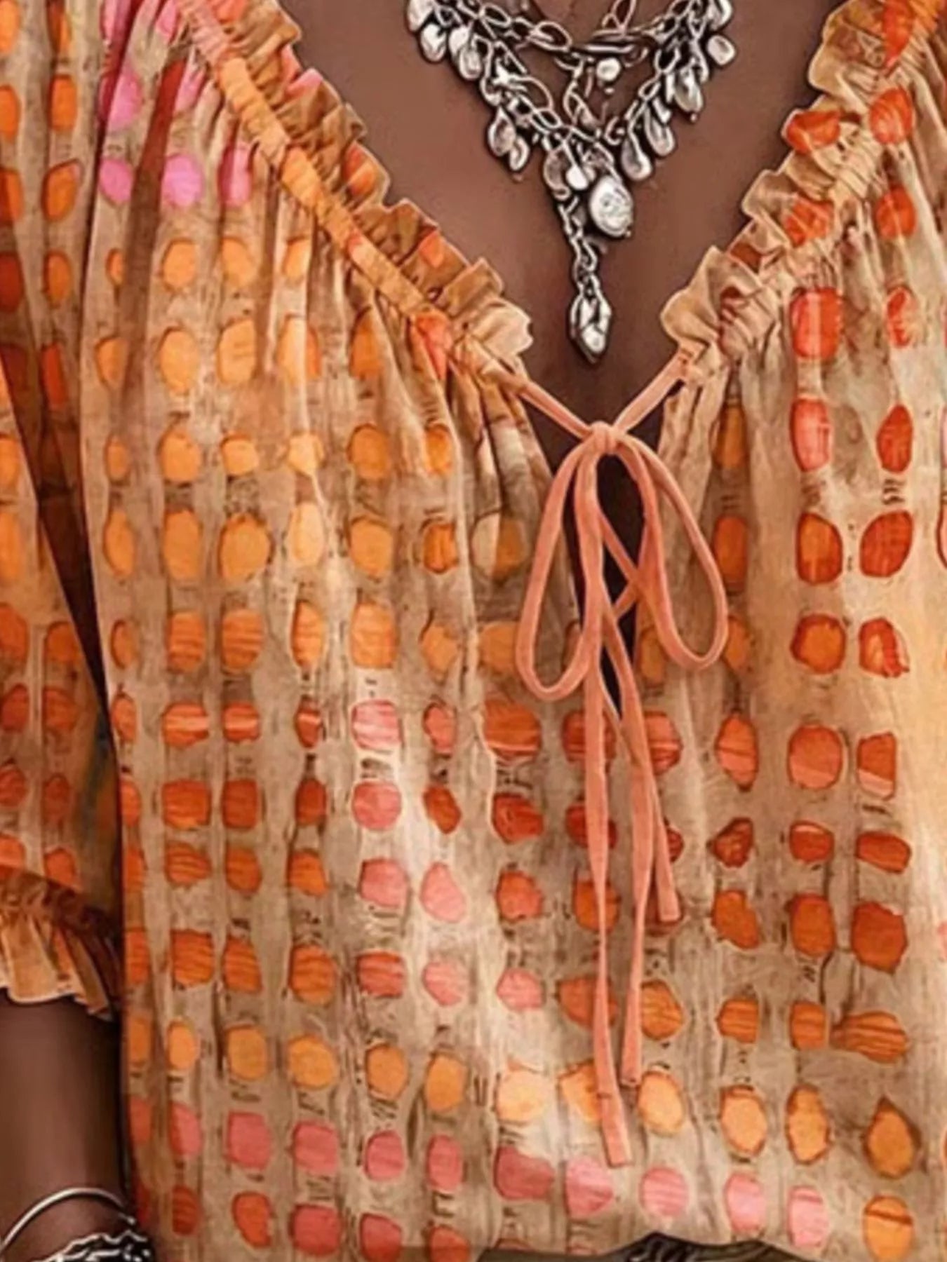 Tie Neck Ruffle Blouse