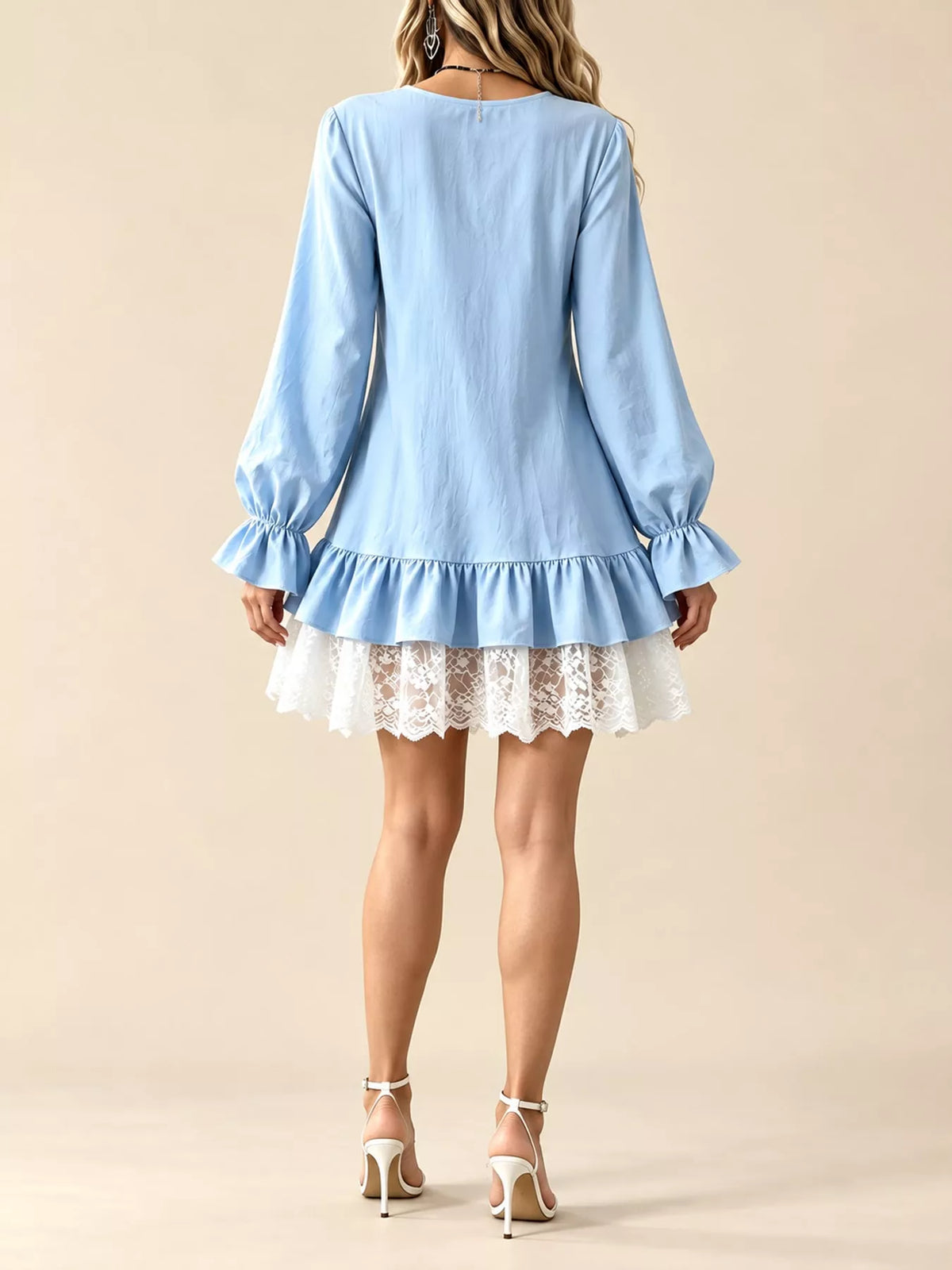 Lace Hem Flounce Sleeve Dress
