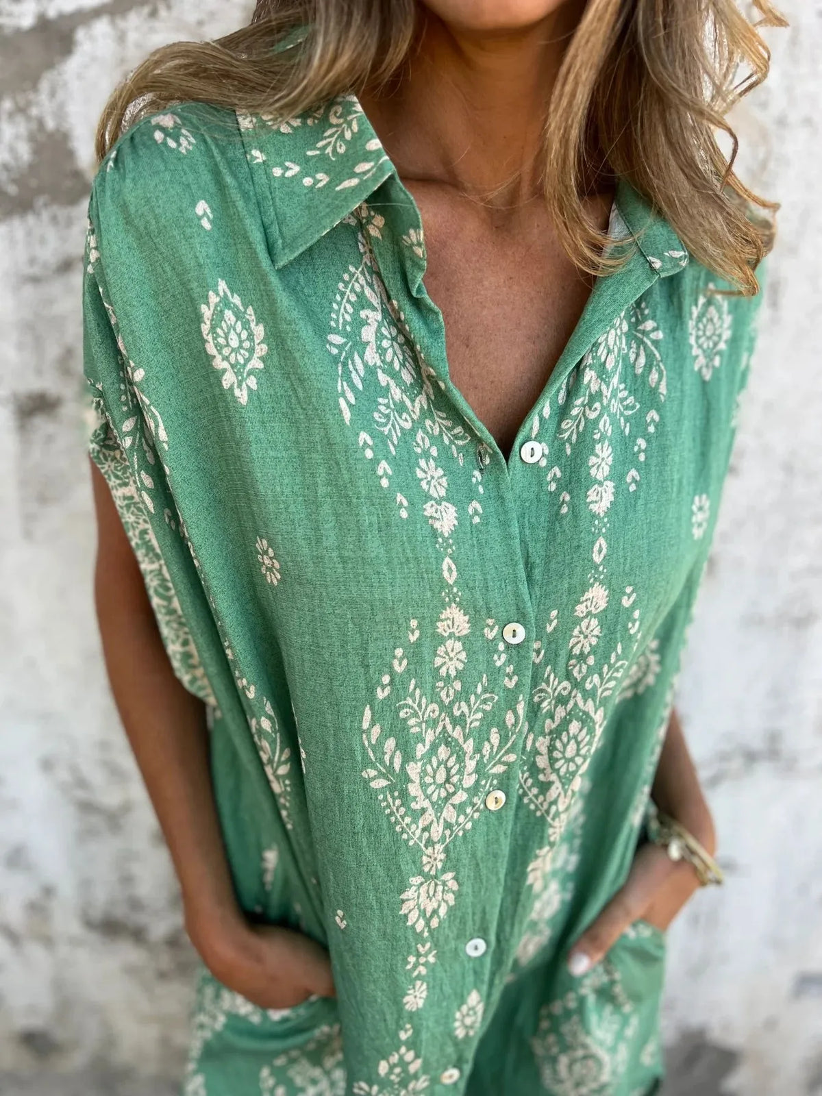 Printed Button-Up Shirt Dress