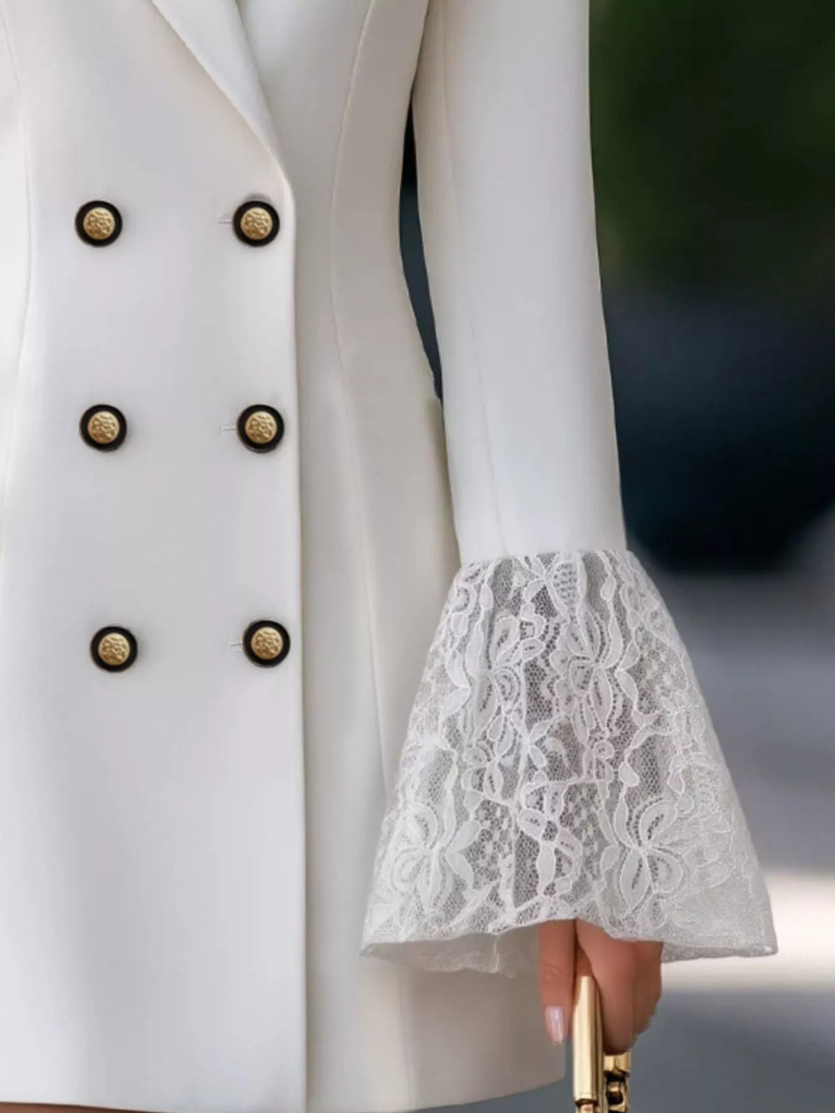 Double-Breasted Blazer Dress with Lace Cuffs