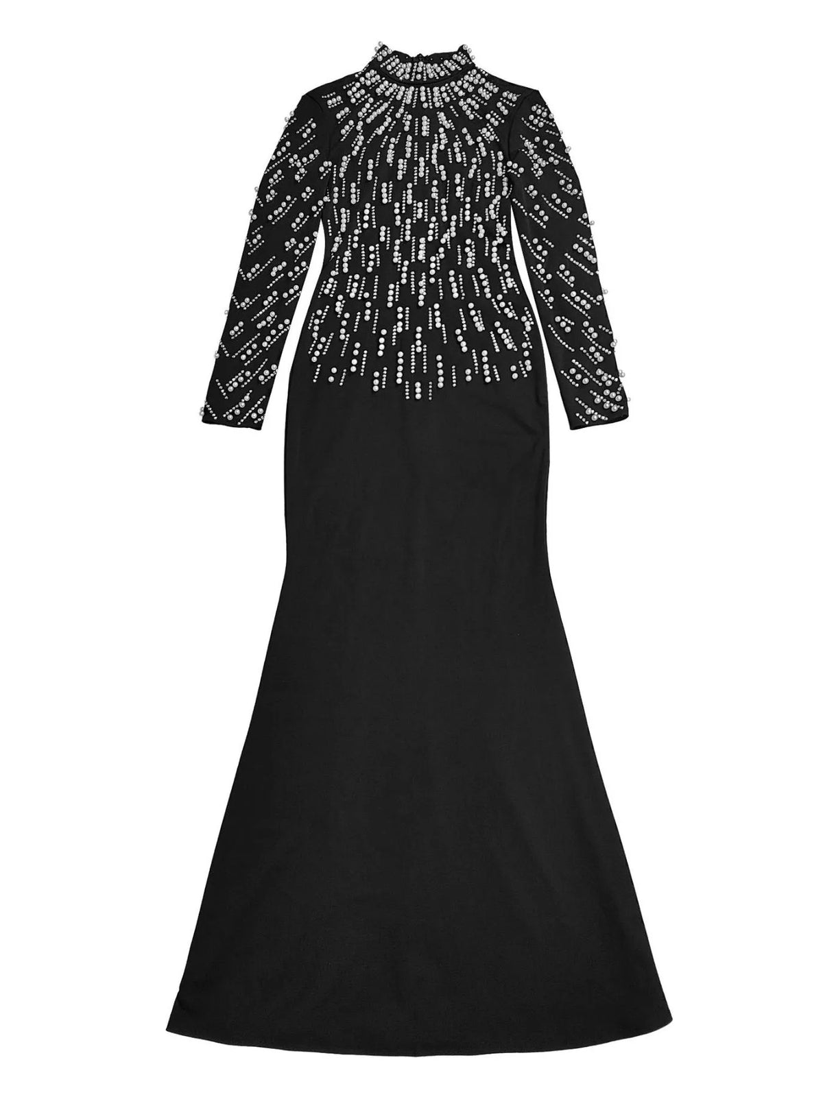 Pearl Detail Mock Neck Maxi Dress in Black