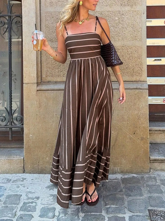 Cutout Back Striped Maxi Dress