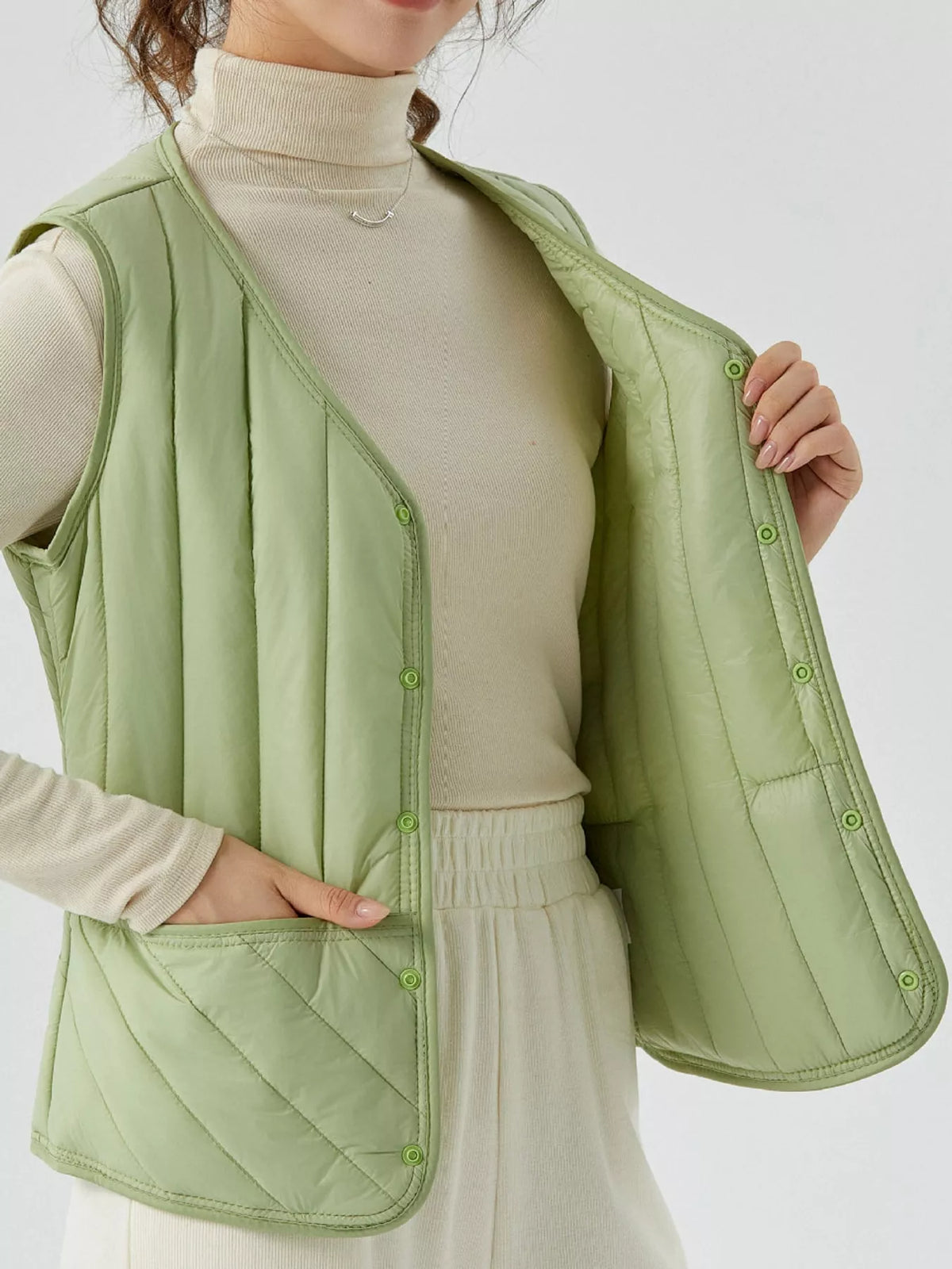 Quilted Button-Up Vest Coat
