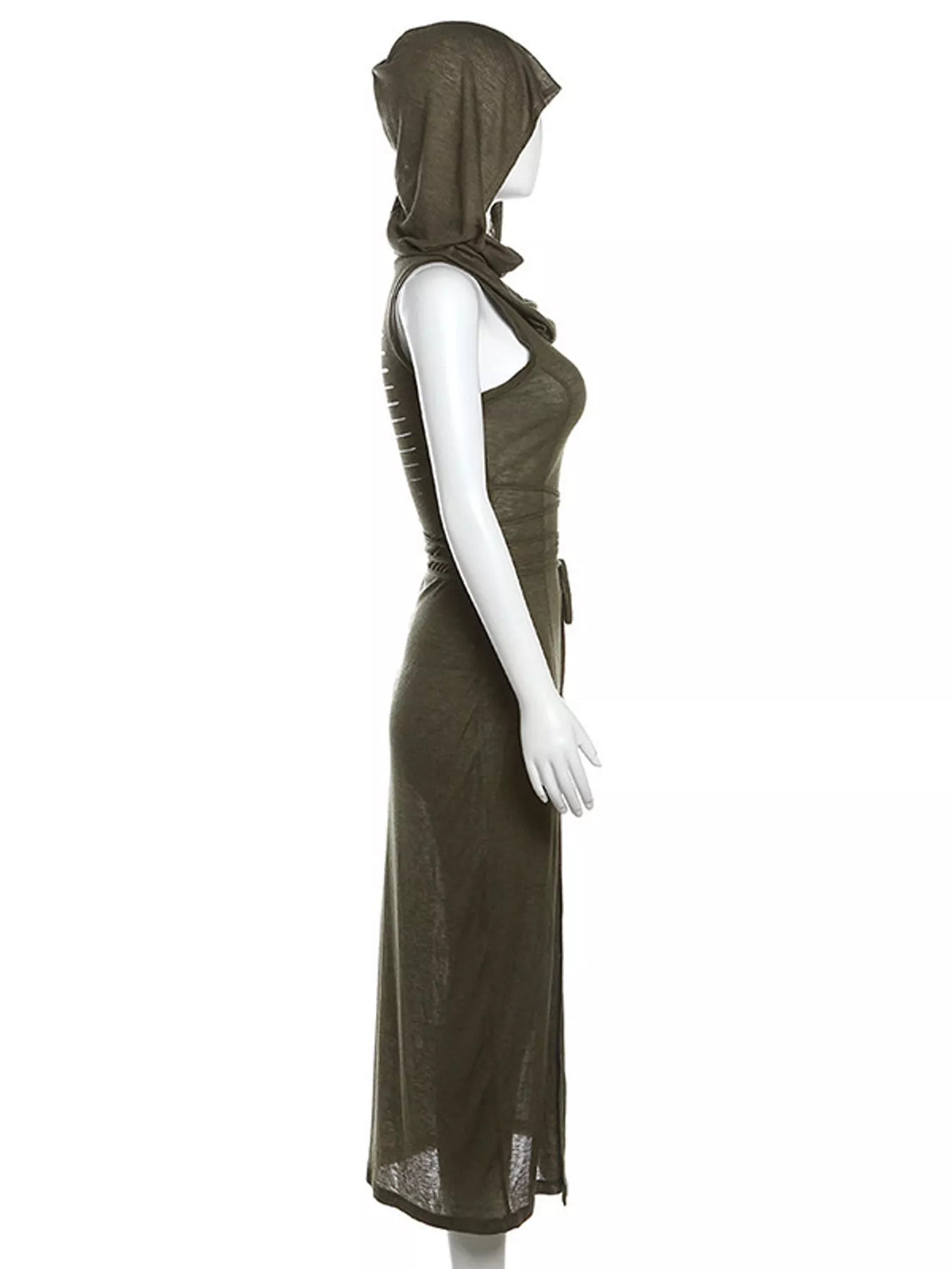 Sleeveless High-Slit Hooded Maxi Dress