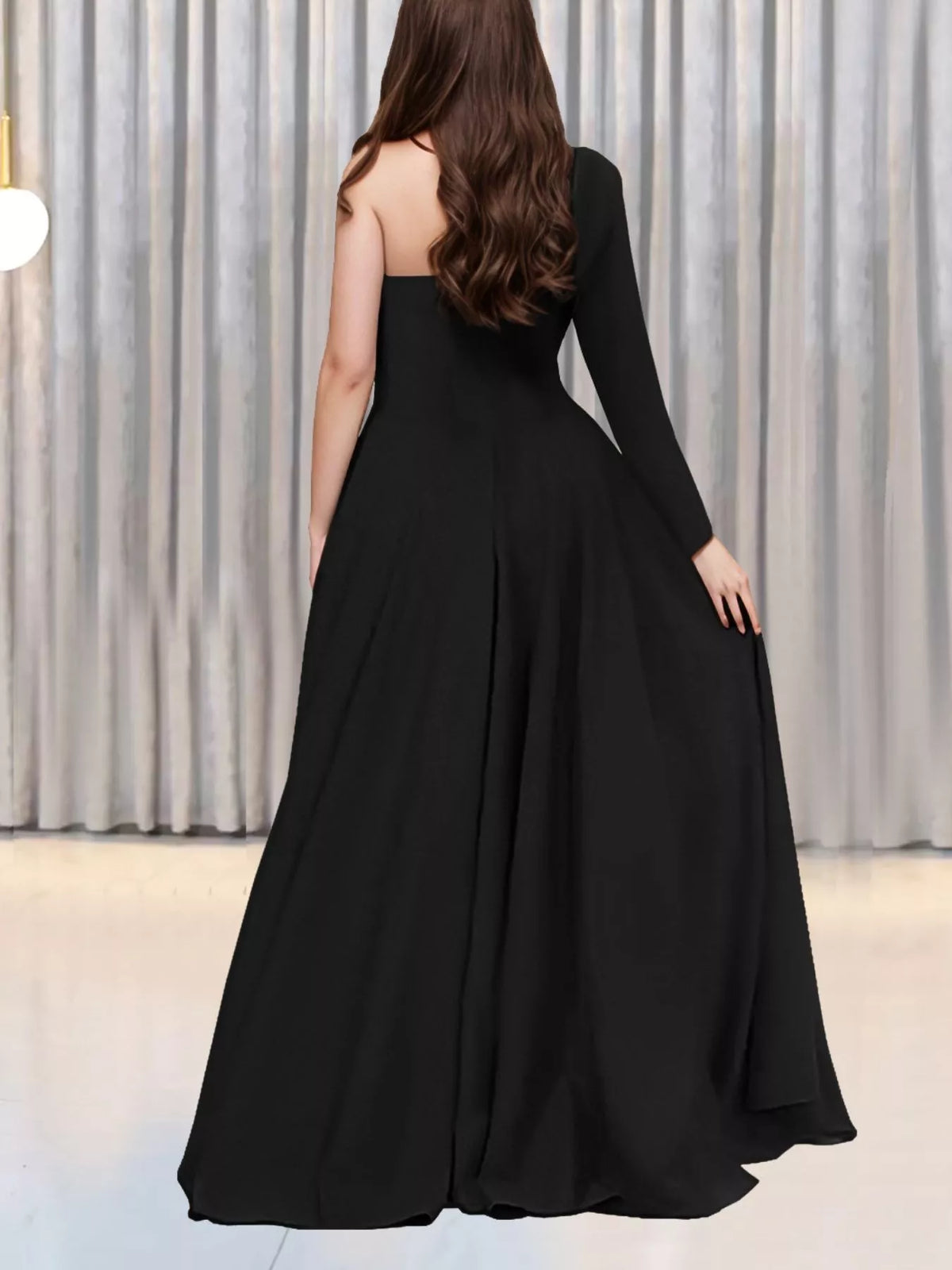 One Shoulder Rhinestone Maxi Dress in Black