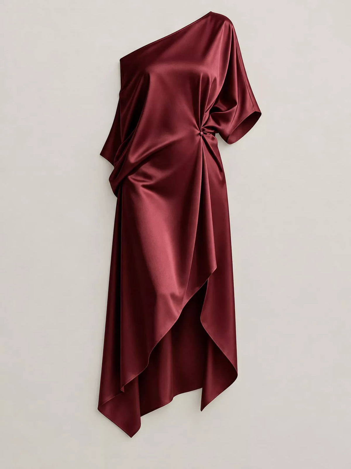 One-Shoulder Asymmetric Hem Midi Dress