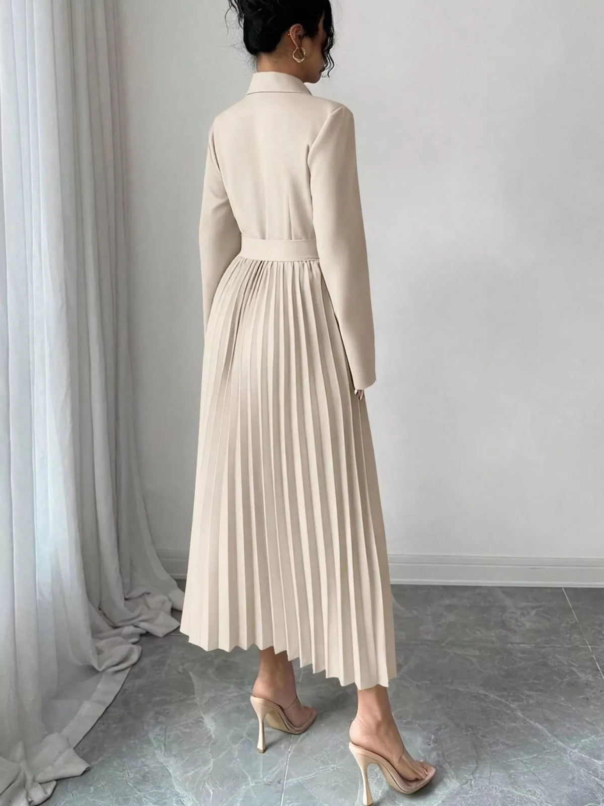 Blazer-Style Pleated Midi Dress