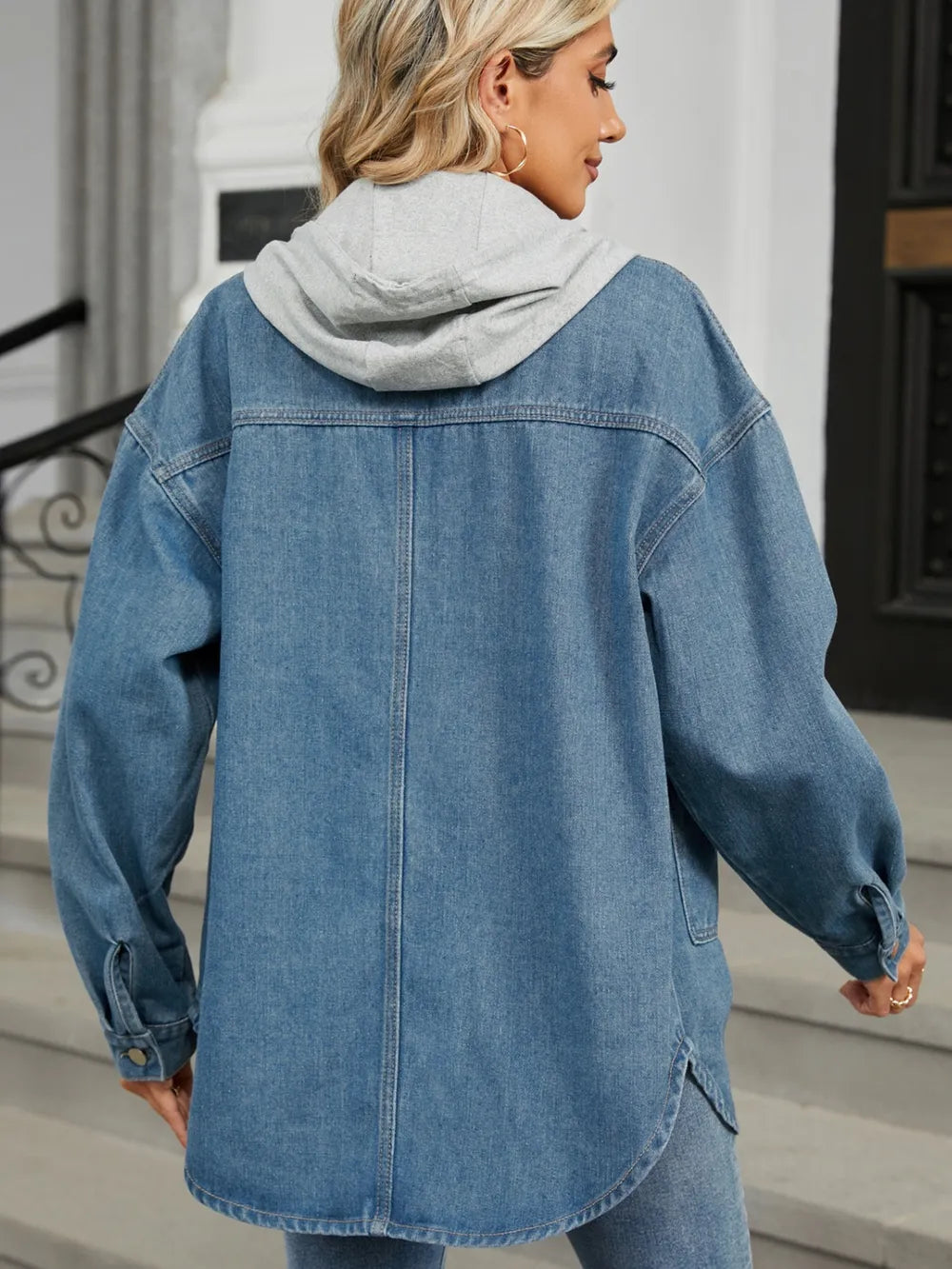 Removable Hood Button-Up Denim Jacket by Manny