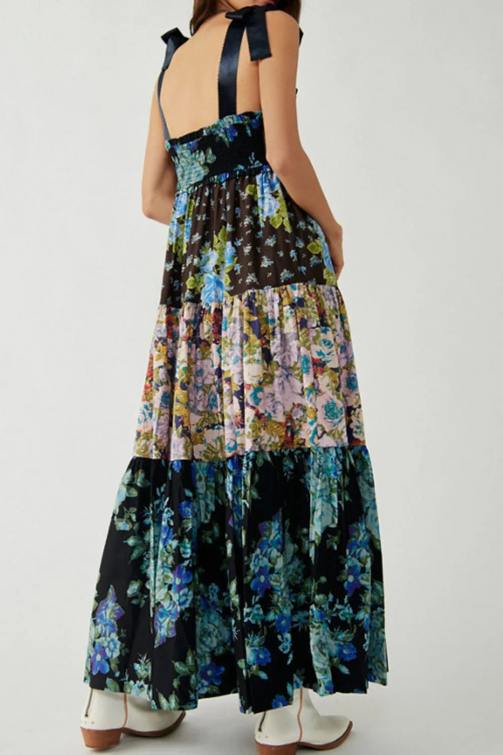 Floral Tiered Maxi Dress with Mixed Print
