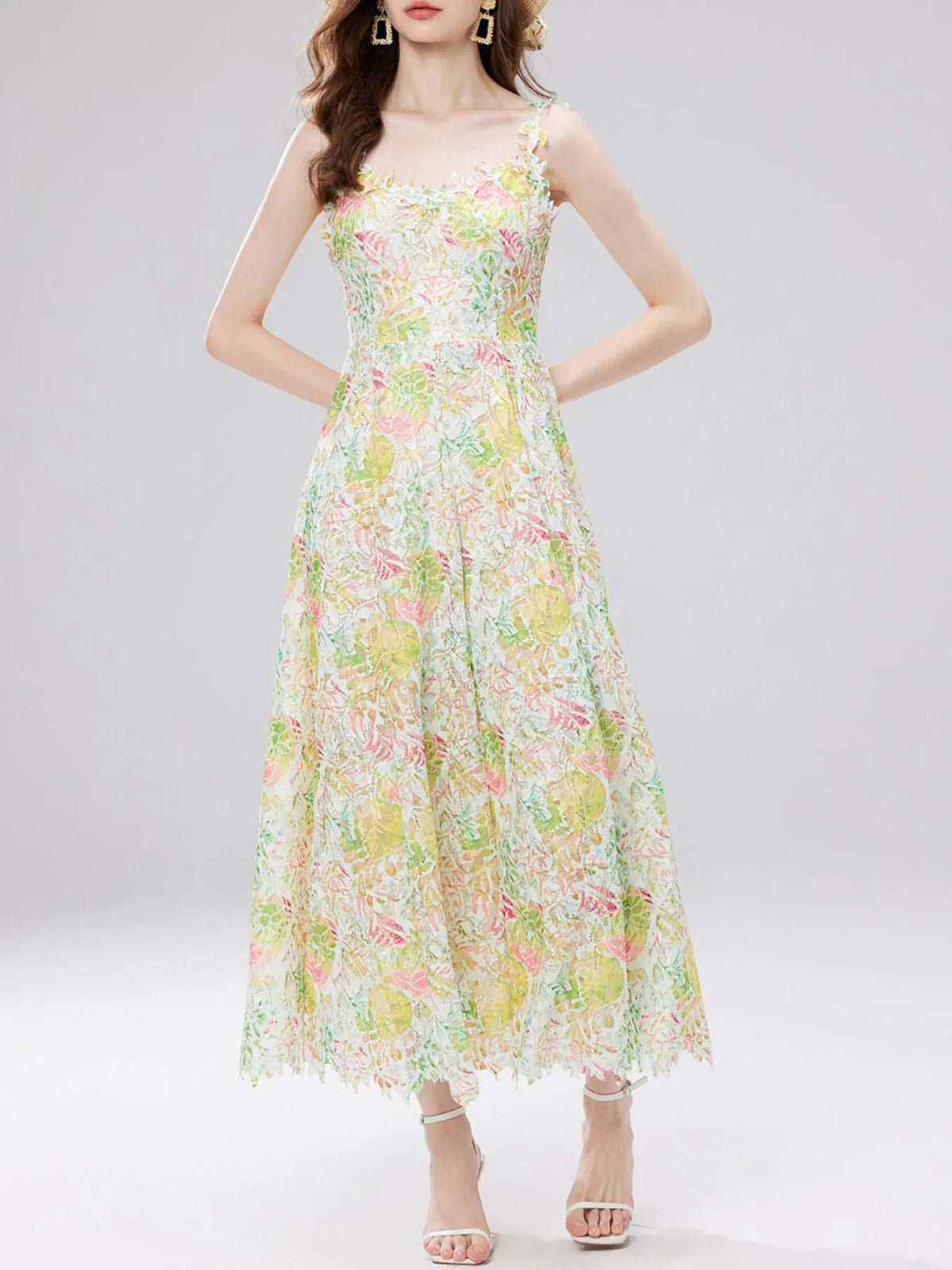 Floral Lace V-Neck Midi Dress