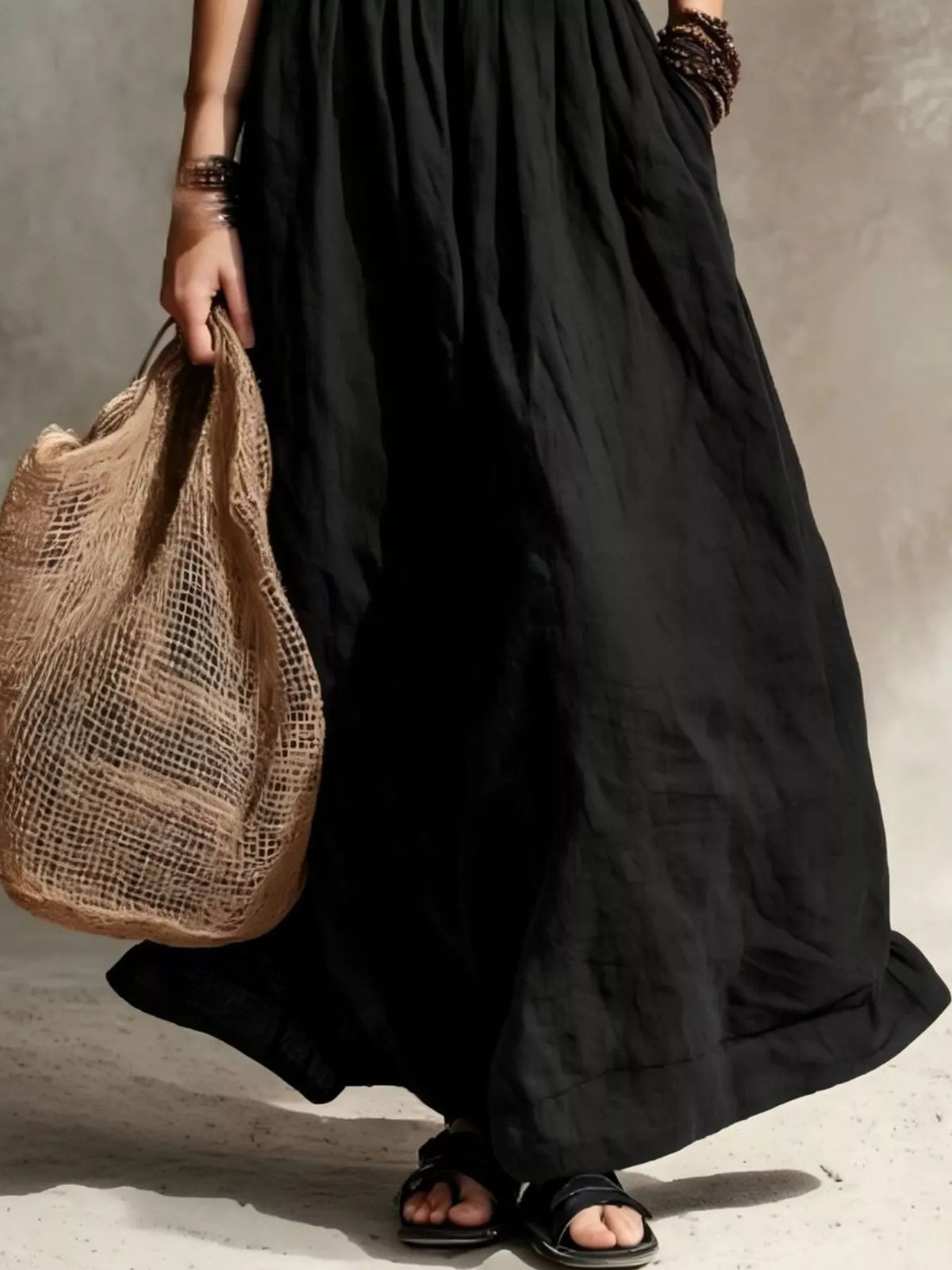 Round Neck Belted Maxi Dress