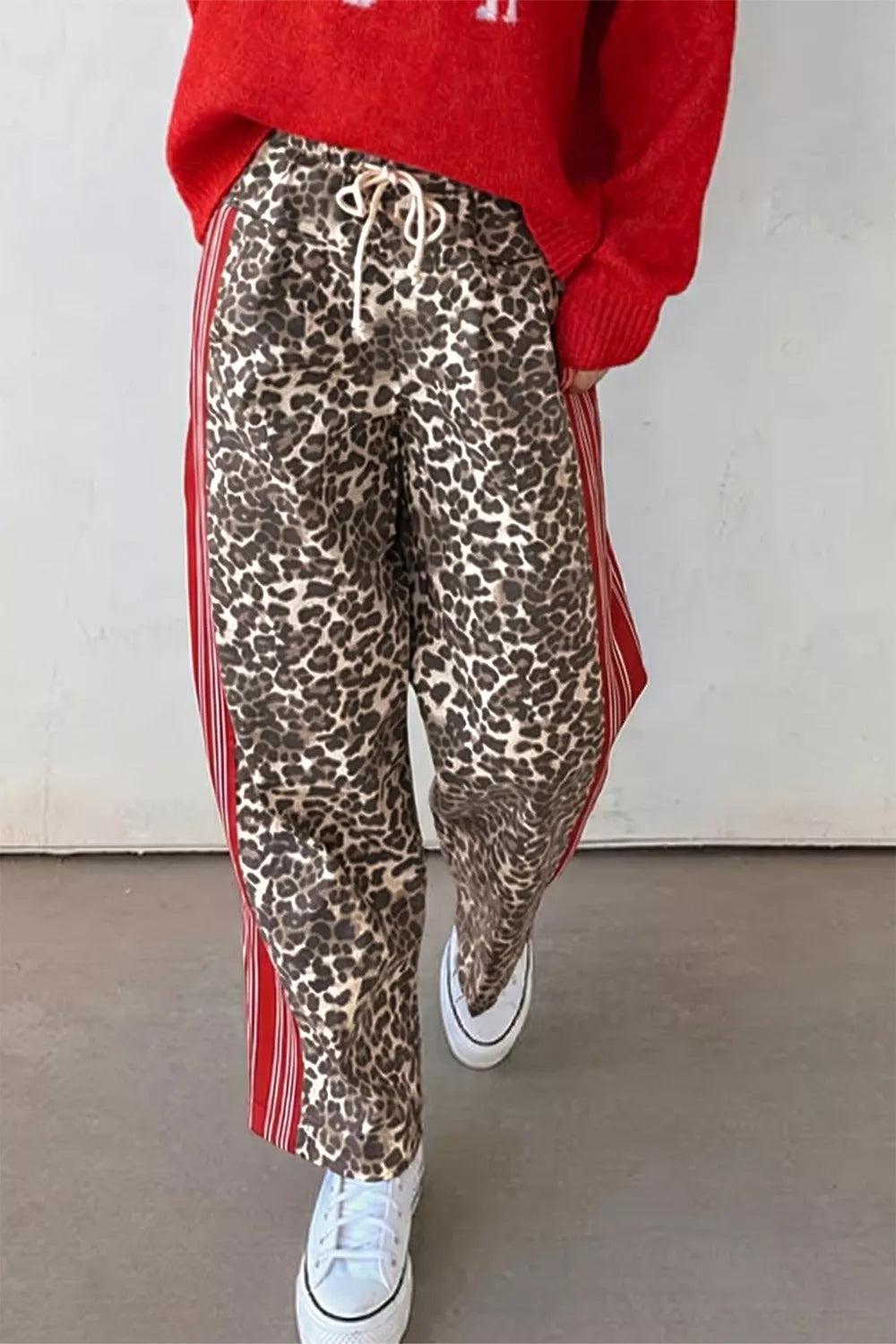 Leopard Patchwork Elastic-Waist Jeans