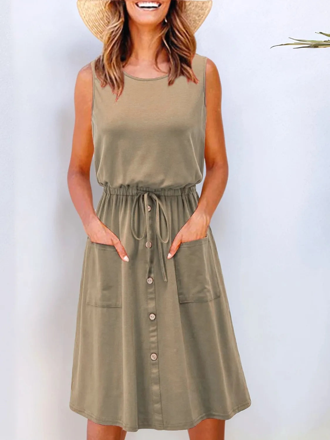 Drawstring Round Neck Tank Dress