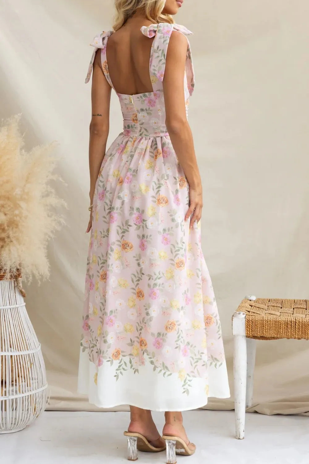 Printed Tie-Shoulder Midi Cami Dress