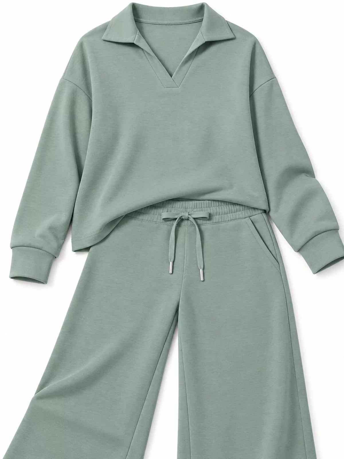 Dropped Shoulder Top and Drawstring Pant Set