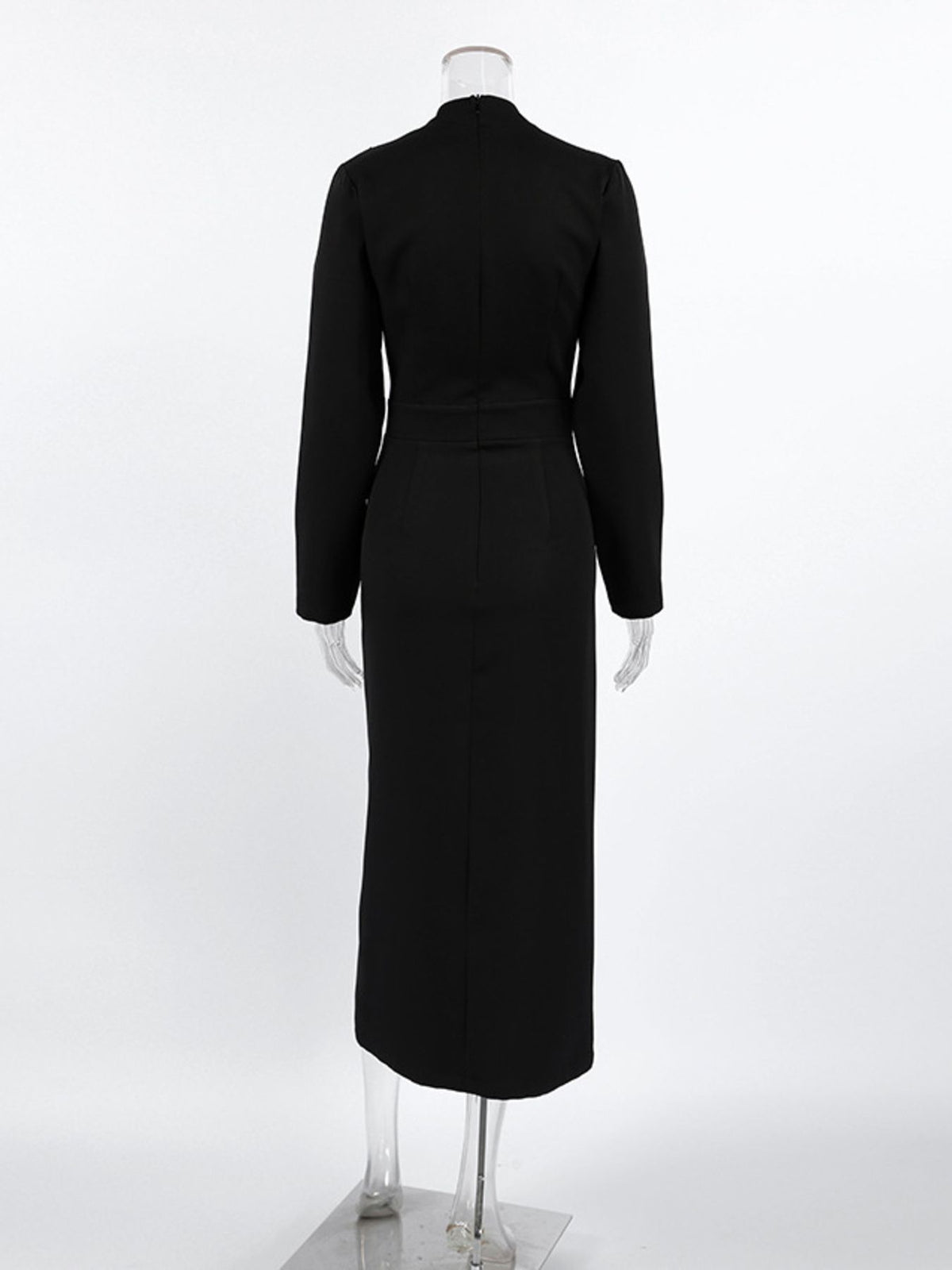 Ruched Long Sleeve Midi Dress in Black