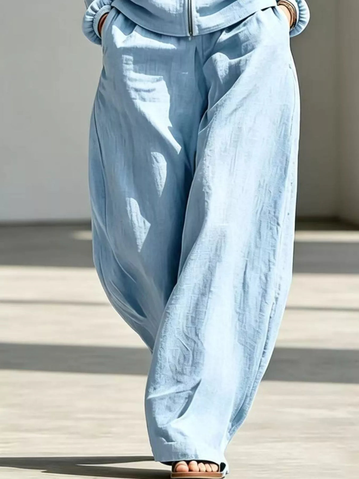 Zip-Up Jacket and Wide-Leg Pants Set in Peacock Blue