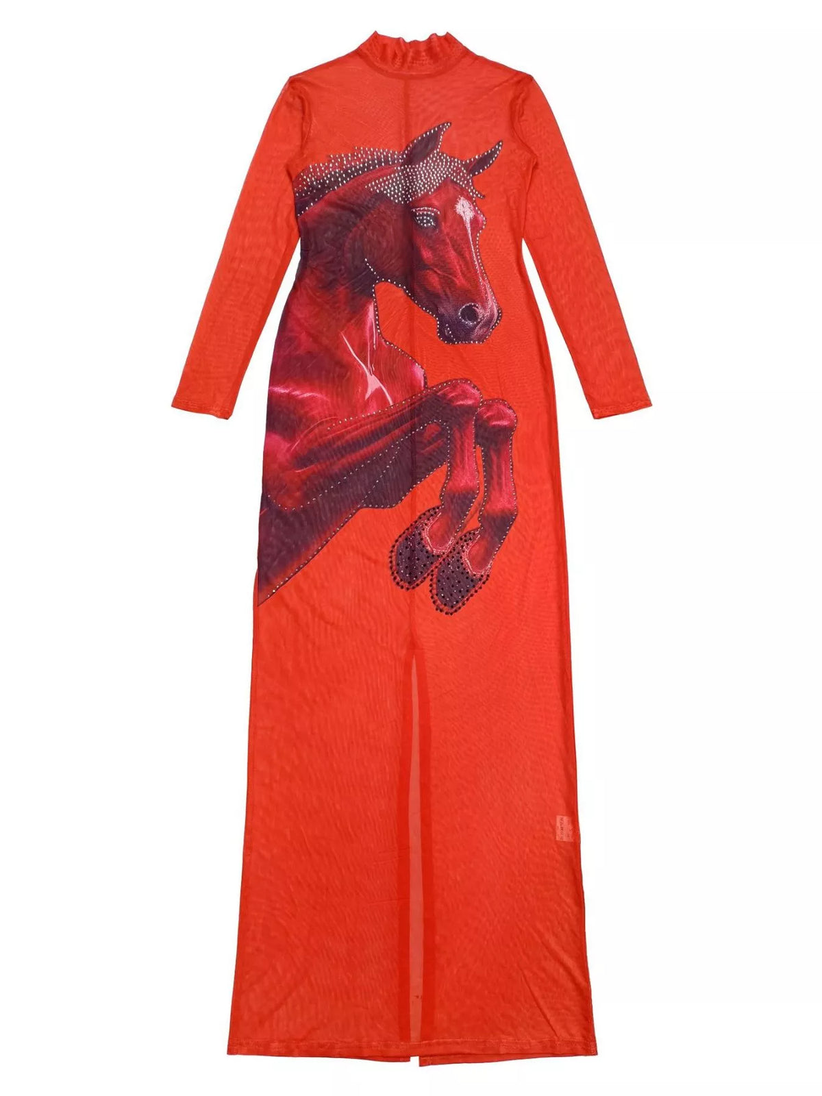 Cami & Rhinestone Mesh Maxi Dress Set in Red