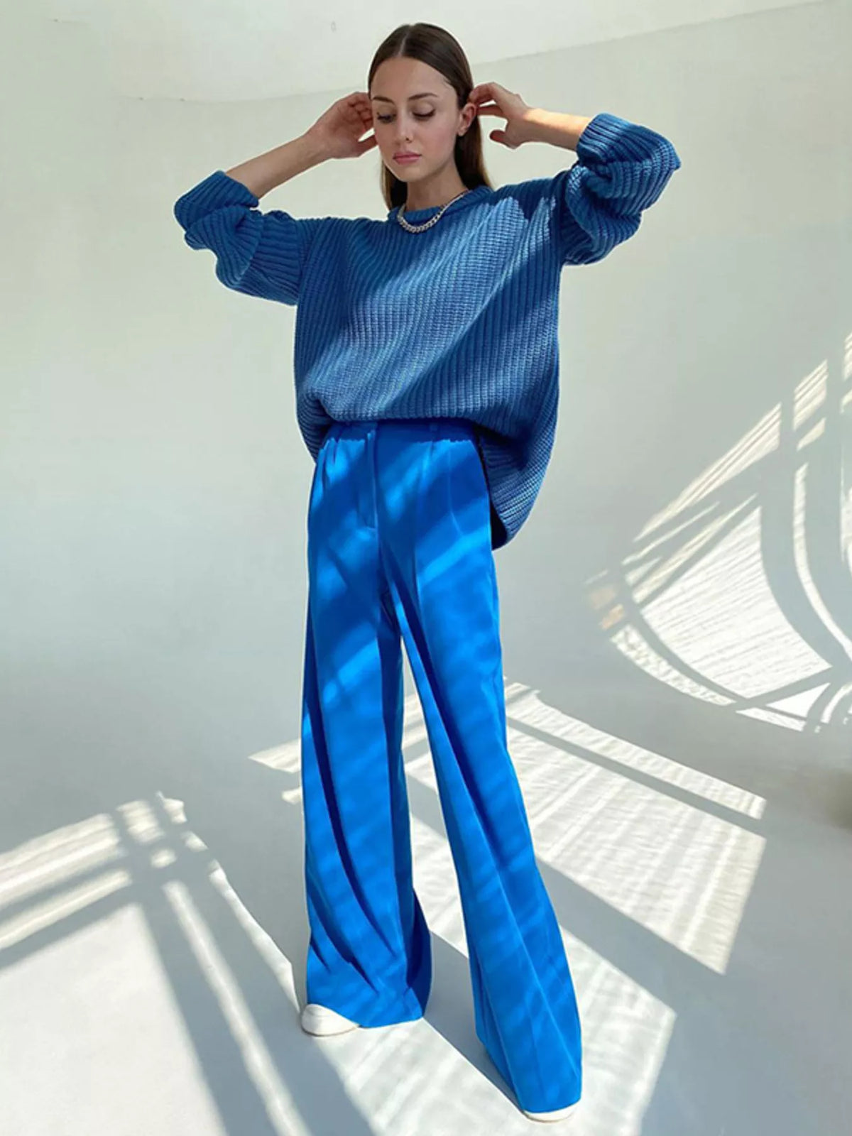 Pleated Wide Leg Pants in Blue