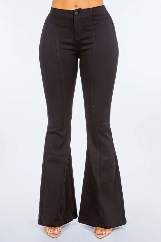 American Bazi High Waist Pull-On Flare Jeans in Black