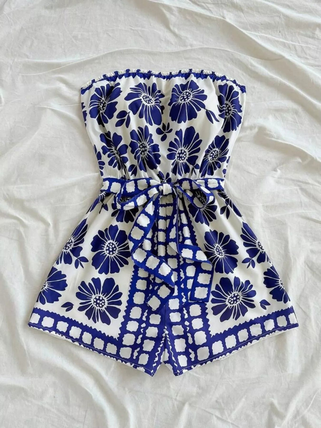 Strapless Tie-Waist Romper