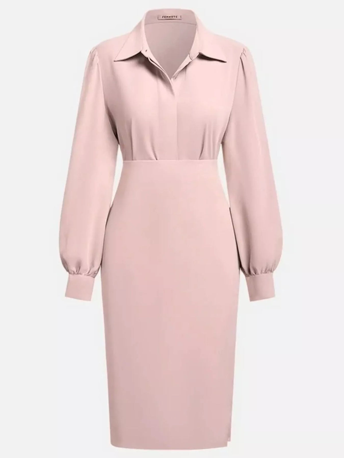 Ruched Midi Shirt Dress with Side Slit
