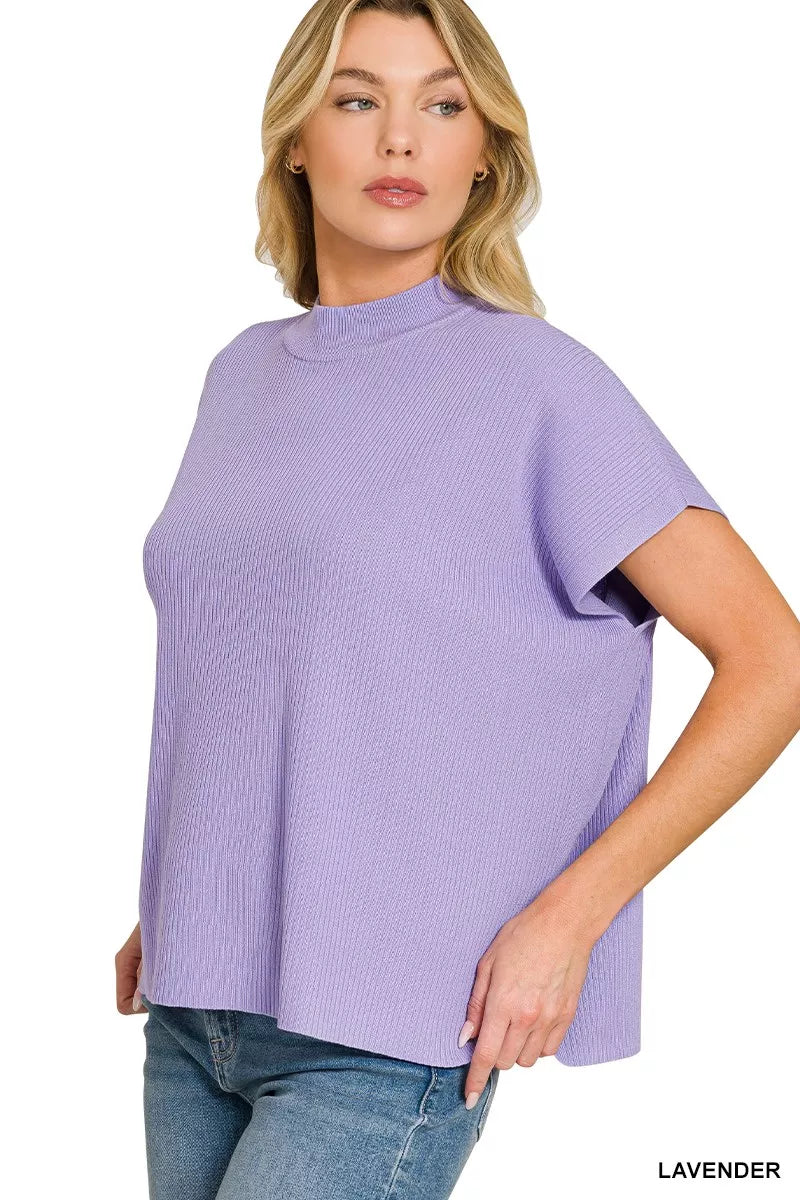 Zenana Mock Neck Boxy Sweater in Lavender