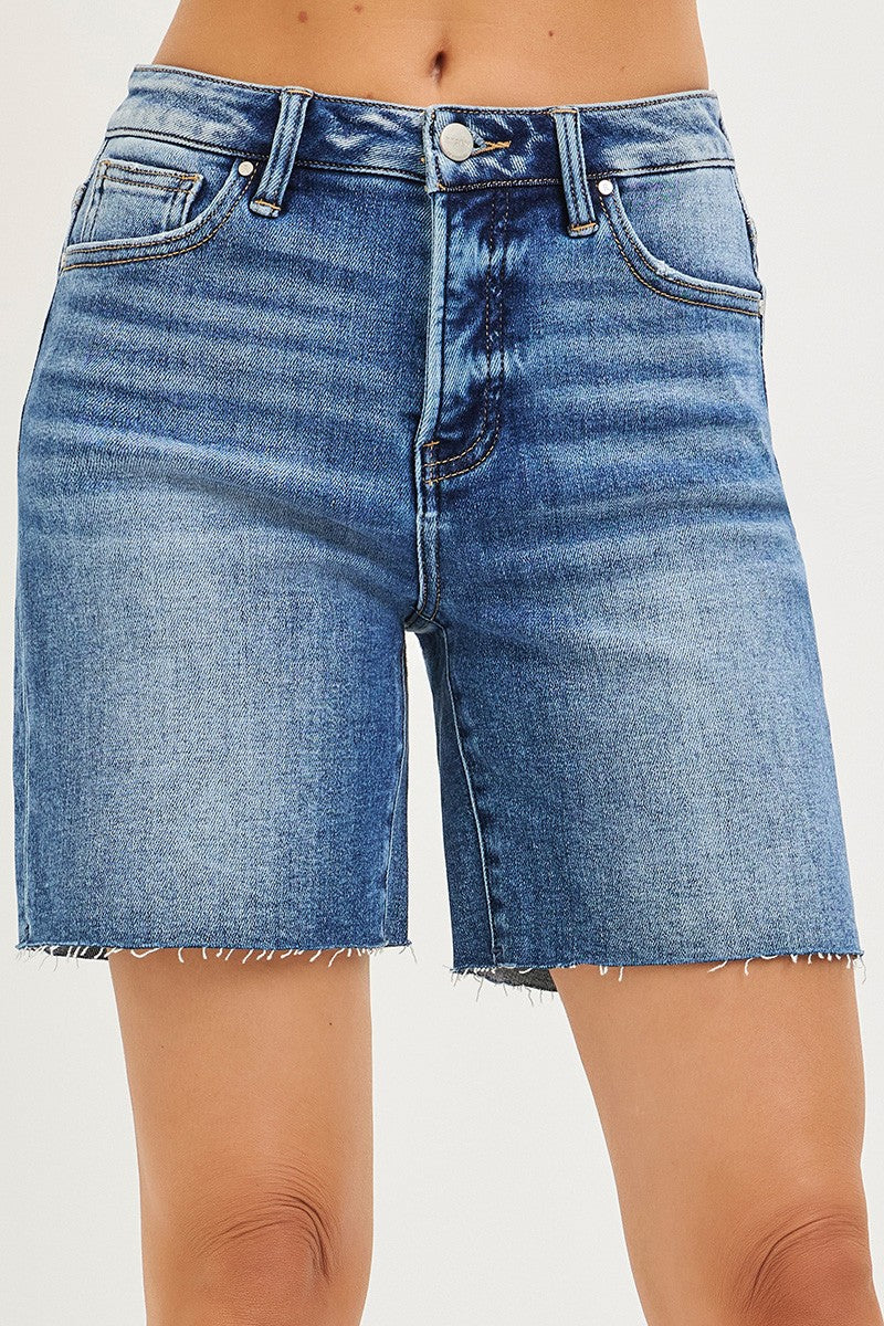 Risen Tummy Control High Rise Raw Hem Jhorts in Medium