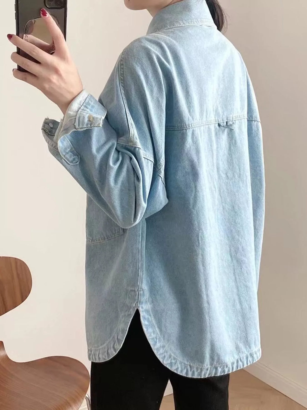 Button-Down Dropped Shoulder Denim Jacket