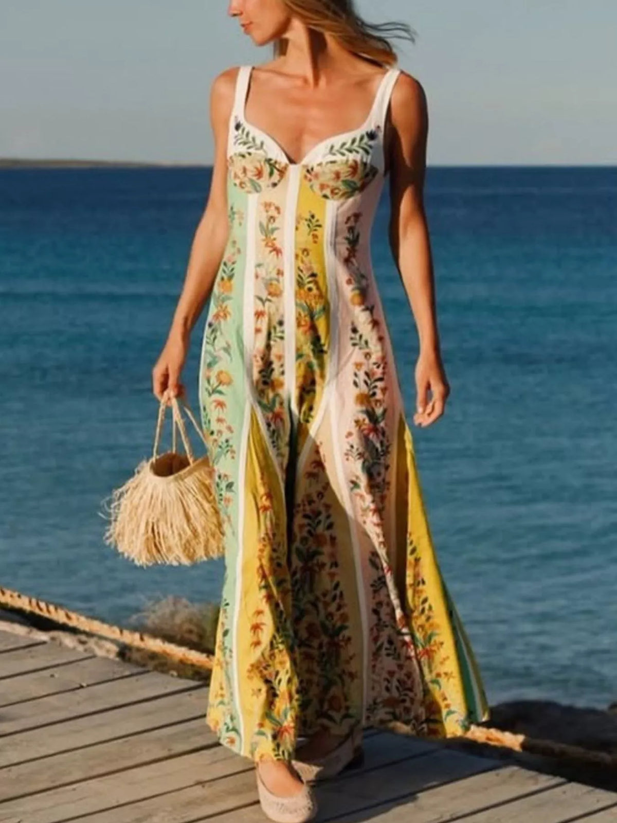 Sweetheart Neck Maxi Dress in Multicolor