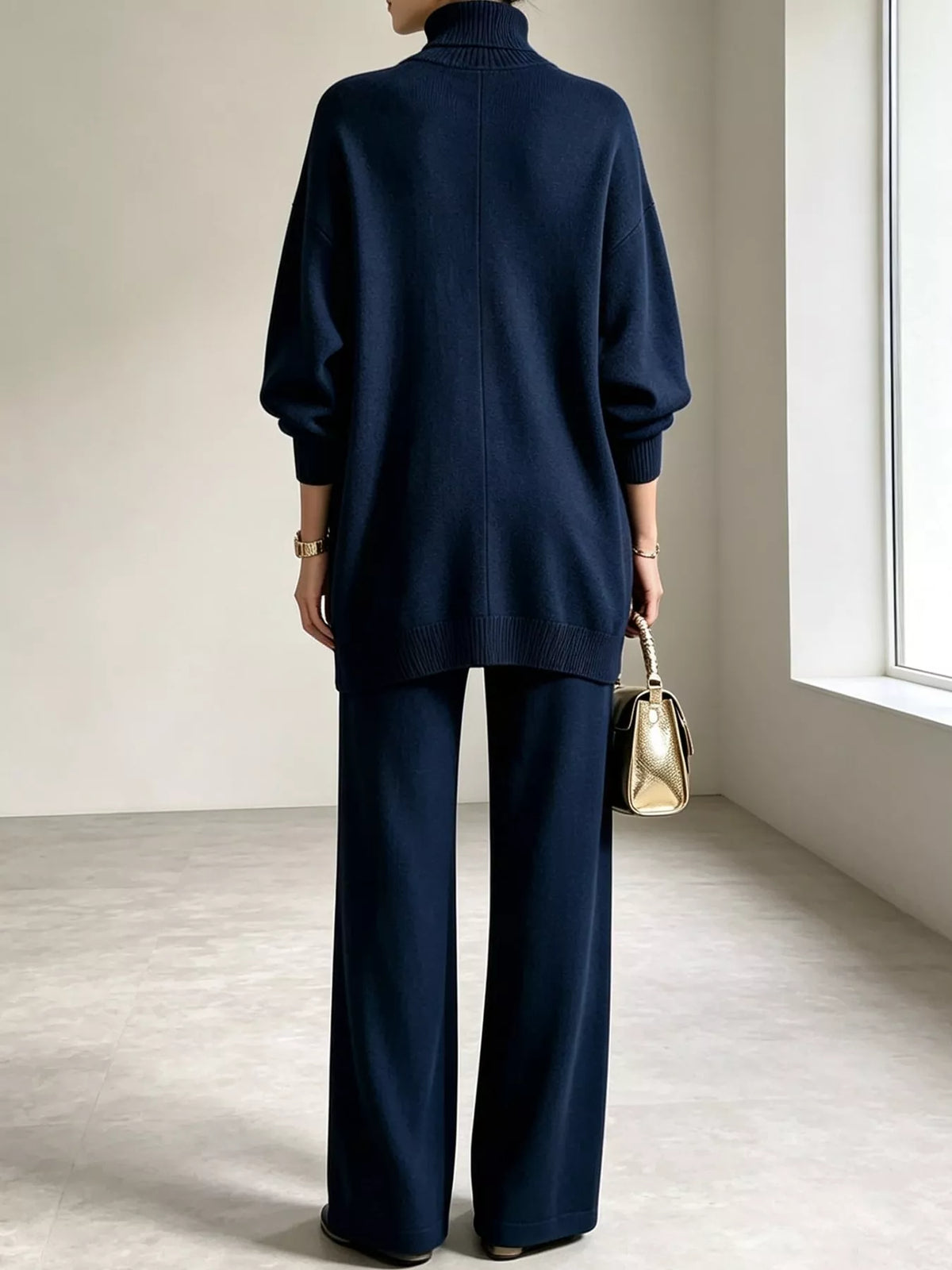 Ribbed Turtleneck Top and Pants Sweater Set