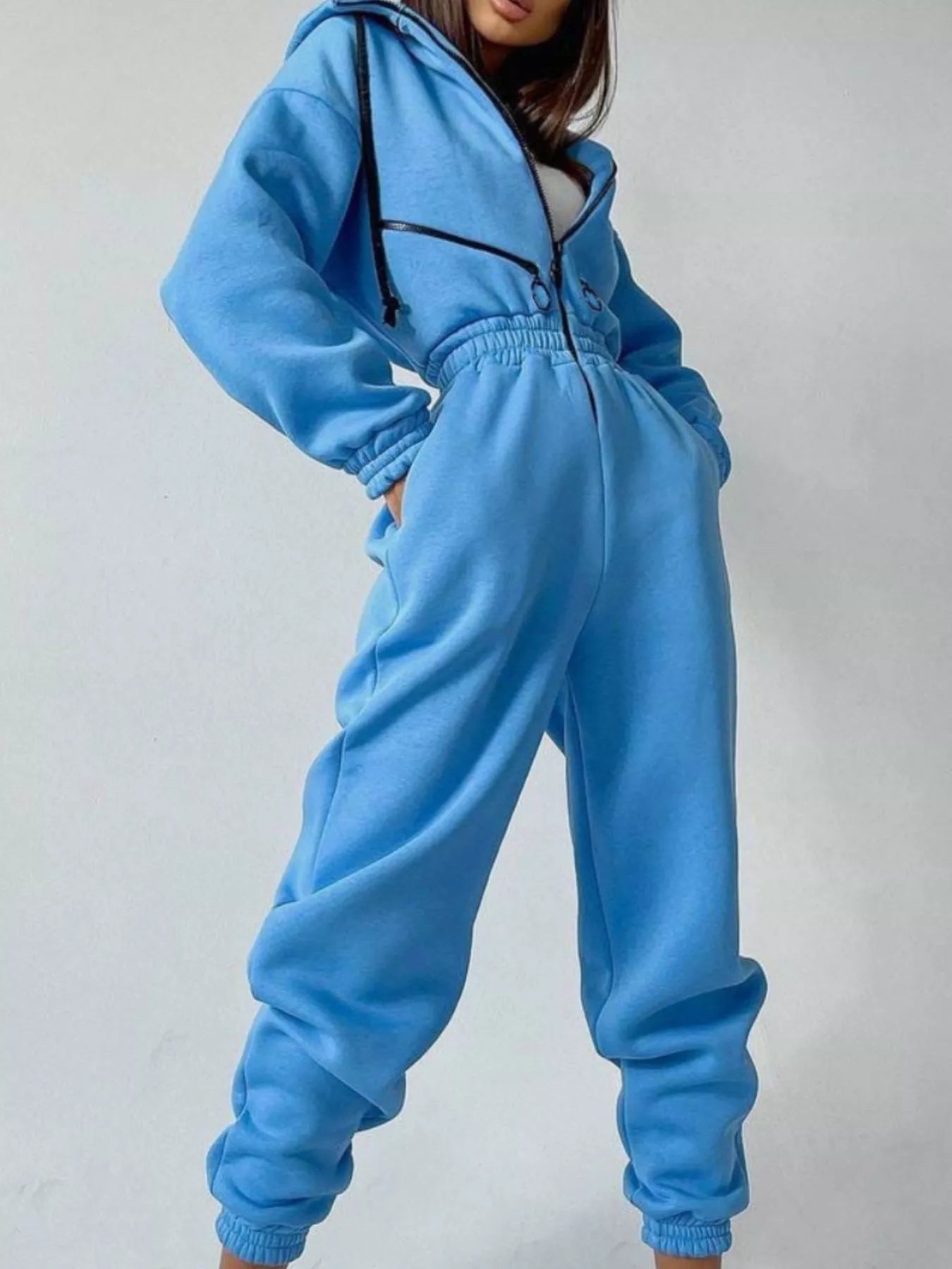 Zip Front Dropped Shoulder Jumpsuit