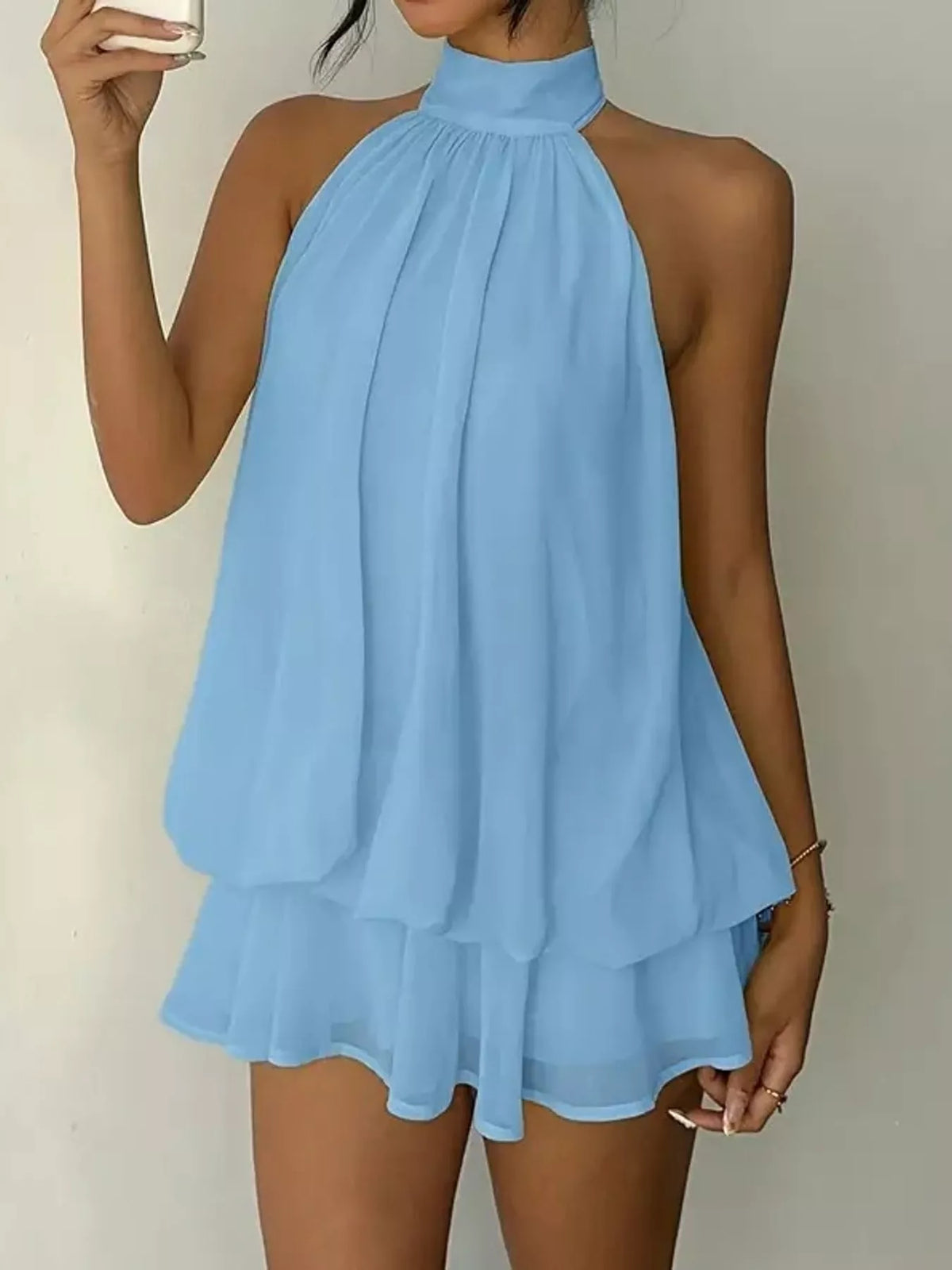 Halter Neck Ruched Mini Dress