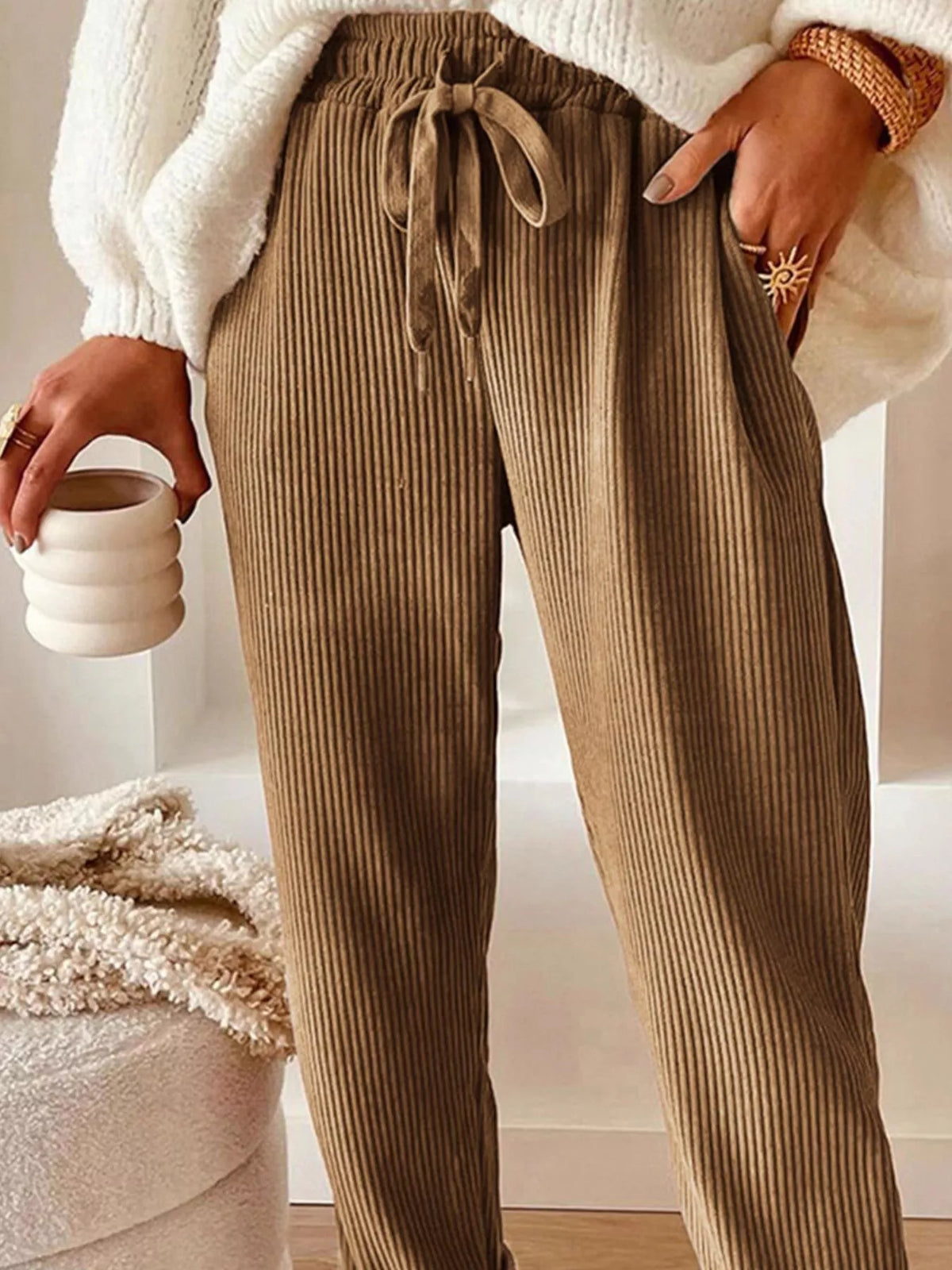 Corduroy Drawstring Waist Pants