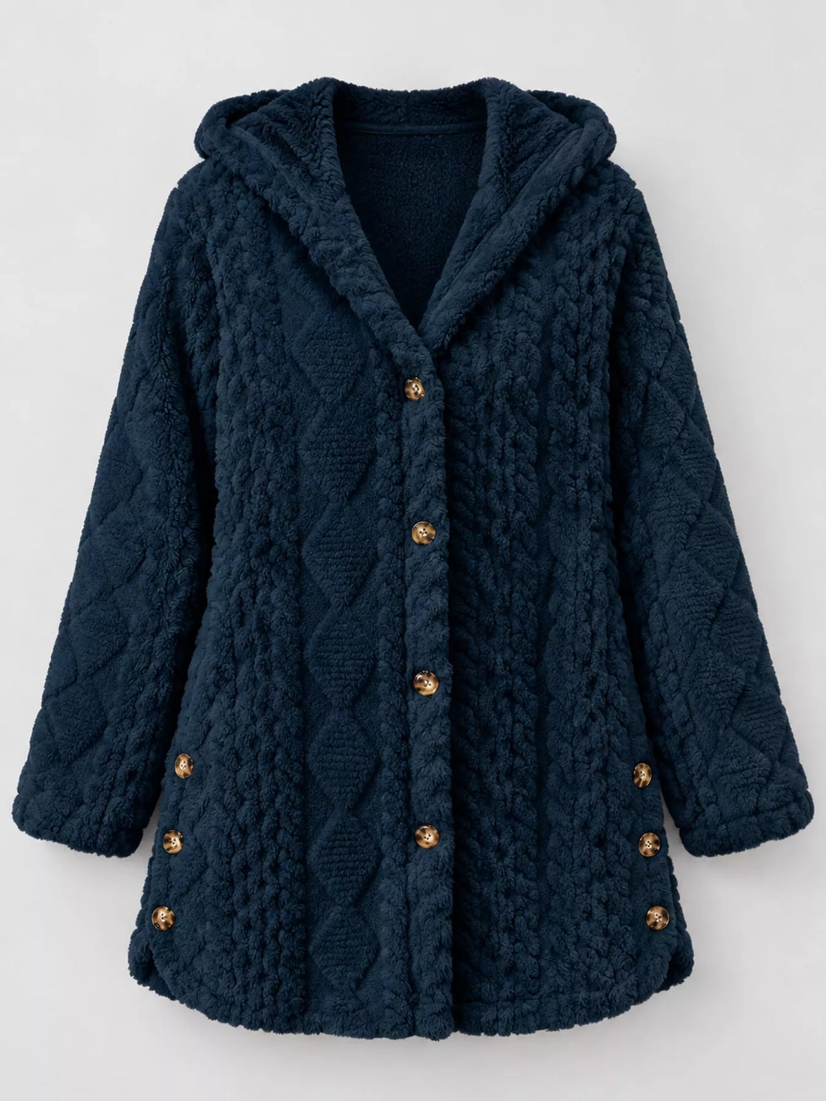 Cozy Cable-Knit Faux Fur Hooded Jacket