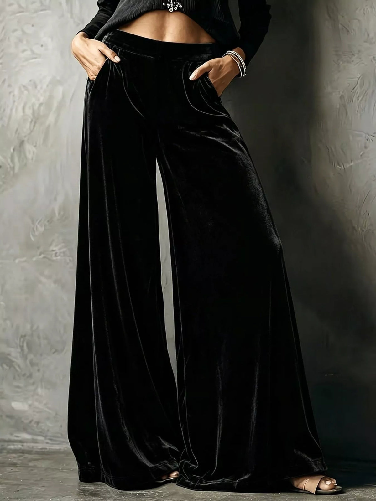 High-Waisted Wide-Leg Velvet Pants