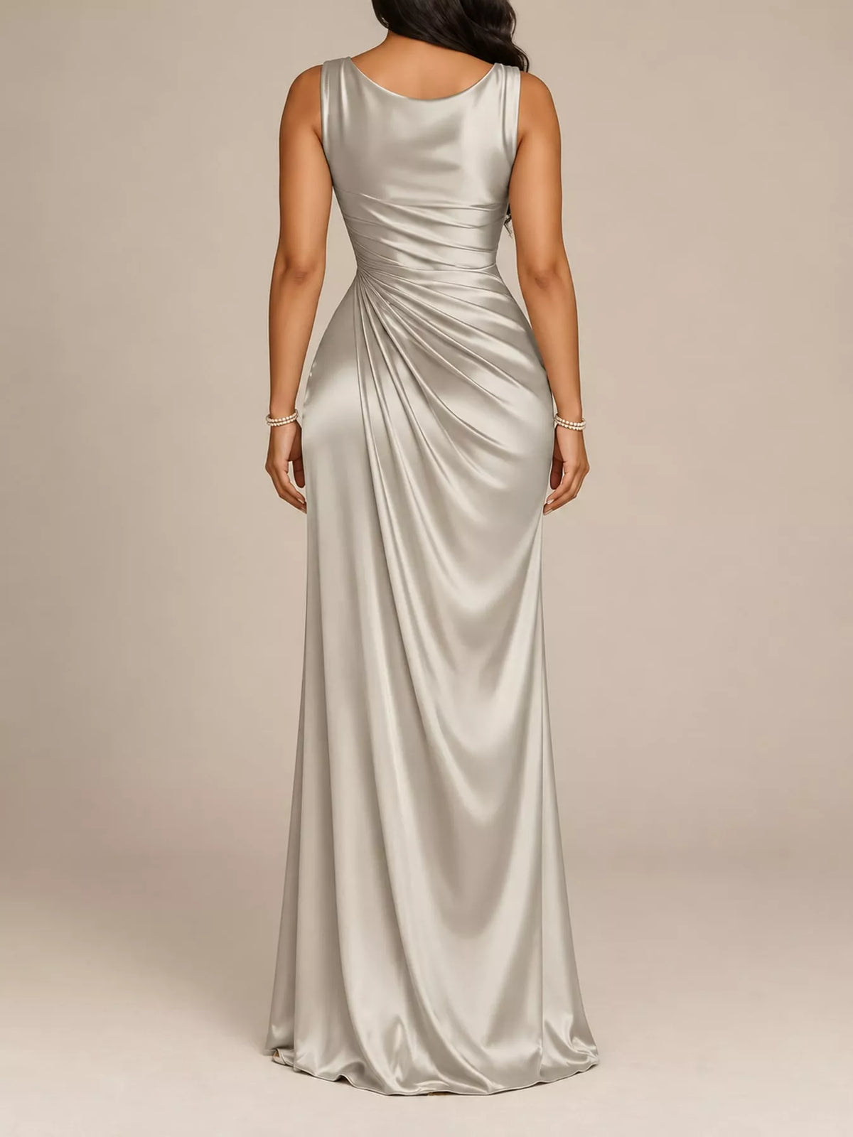 Satin Cowl Neck High Slit Evening Maxi Dress in Royal Blue