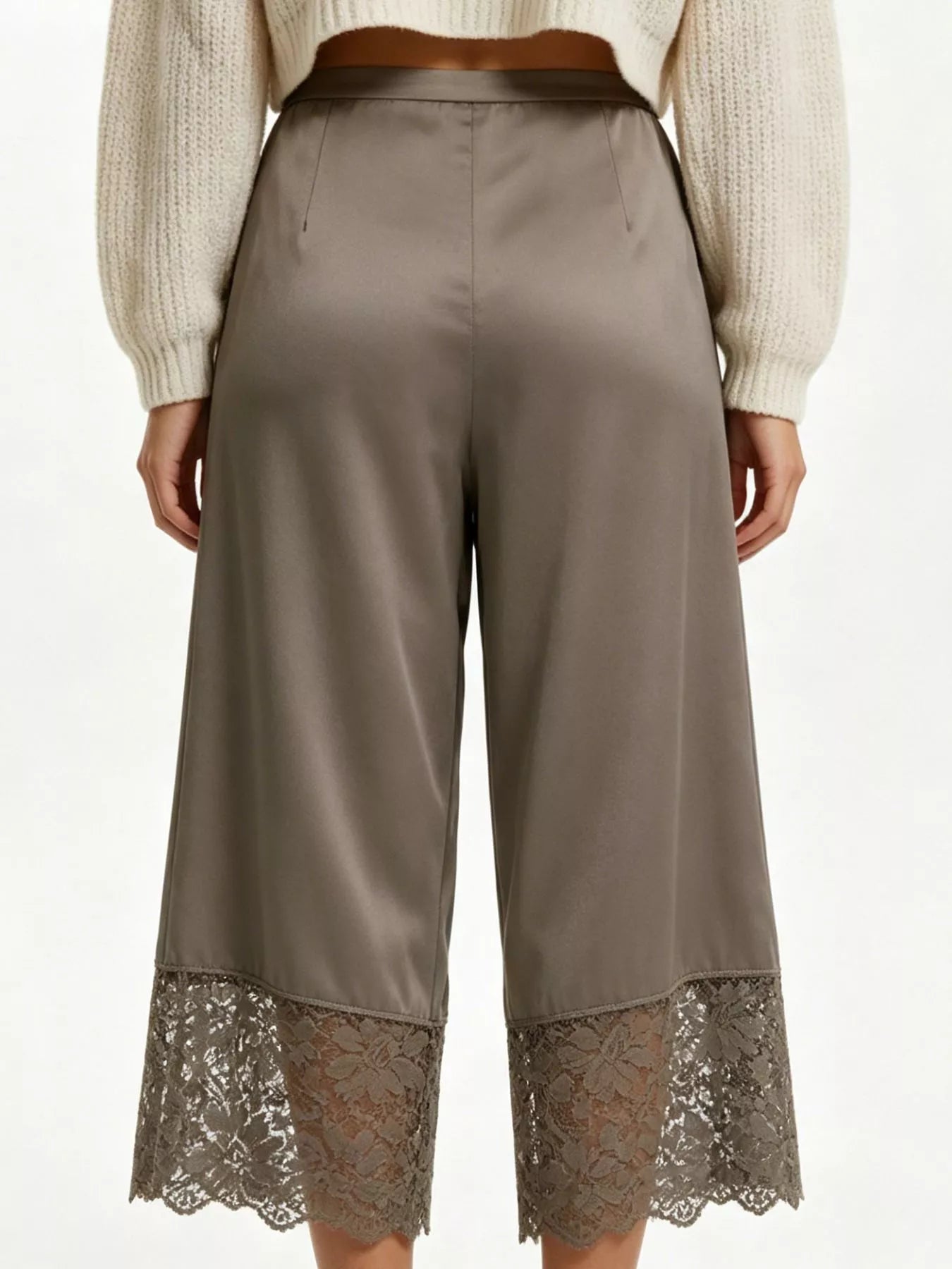 Lace-Trim Wide-Leg Cropped Pants