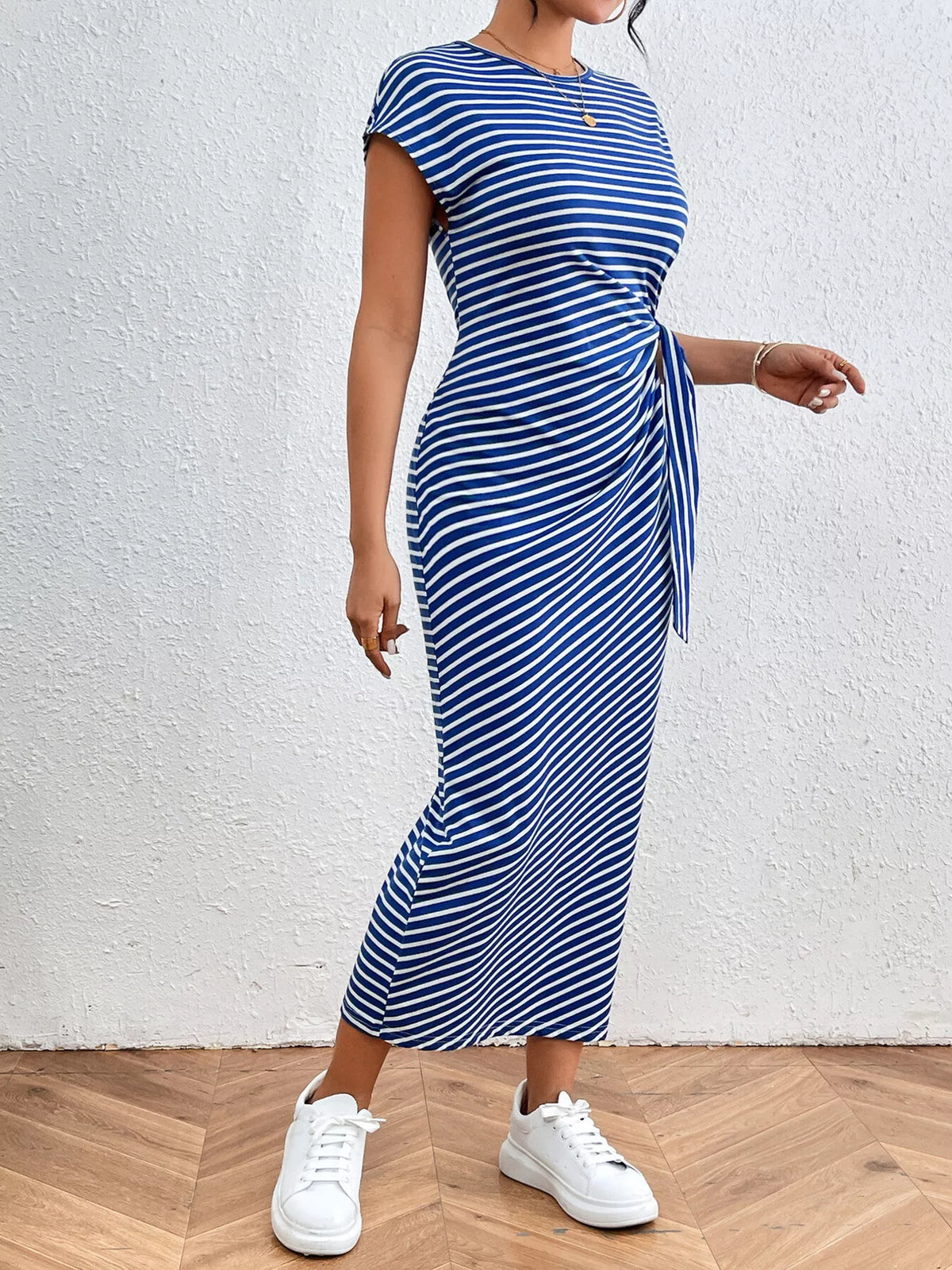 Striped Tie-Side Midi Dress